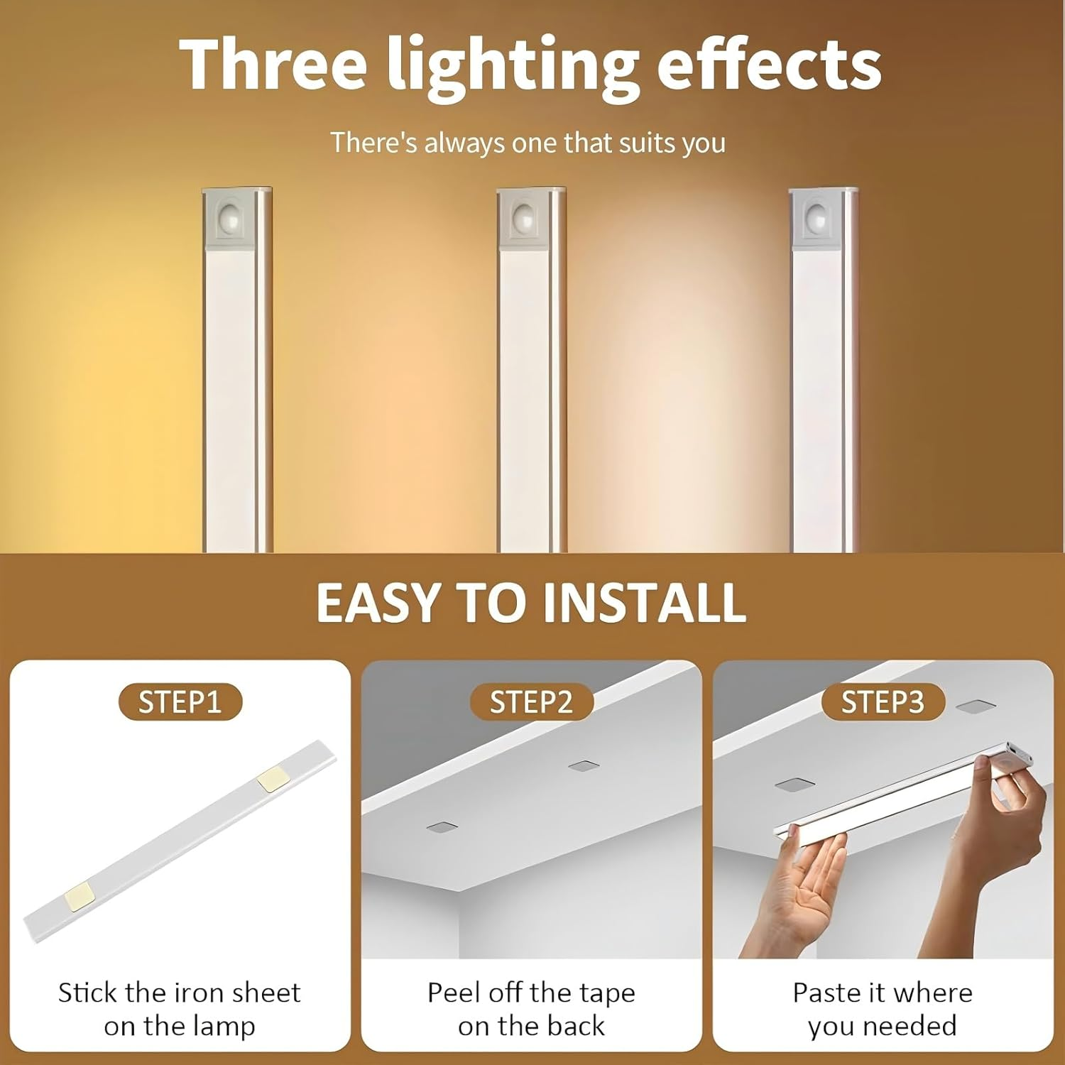 Under Cabinet Lighting, 4Pack Motion Sensor Light Indoor with 3 Color Temps, Wireless USB Rechargeable Led Light Bars, Sensor Night Lights for Cabinet, Kitchens, Bedrooms, Hallways (20CM White) image number 4