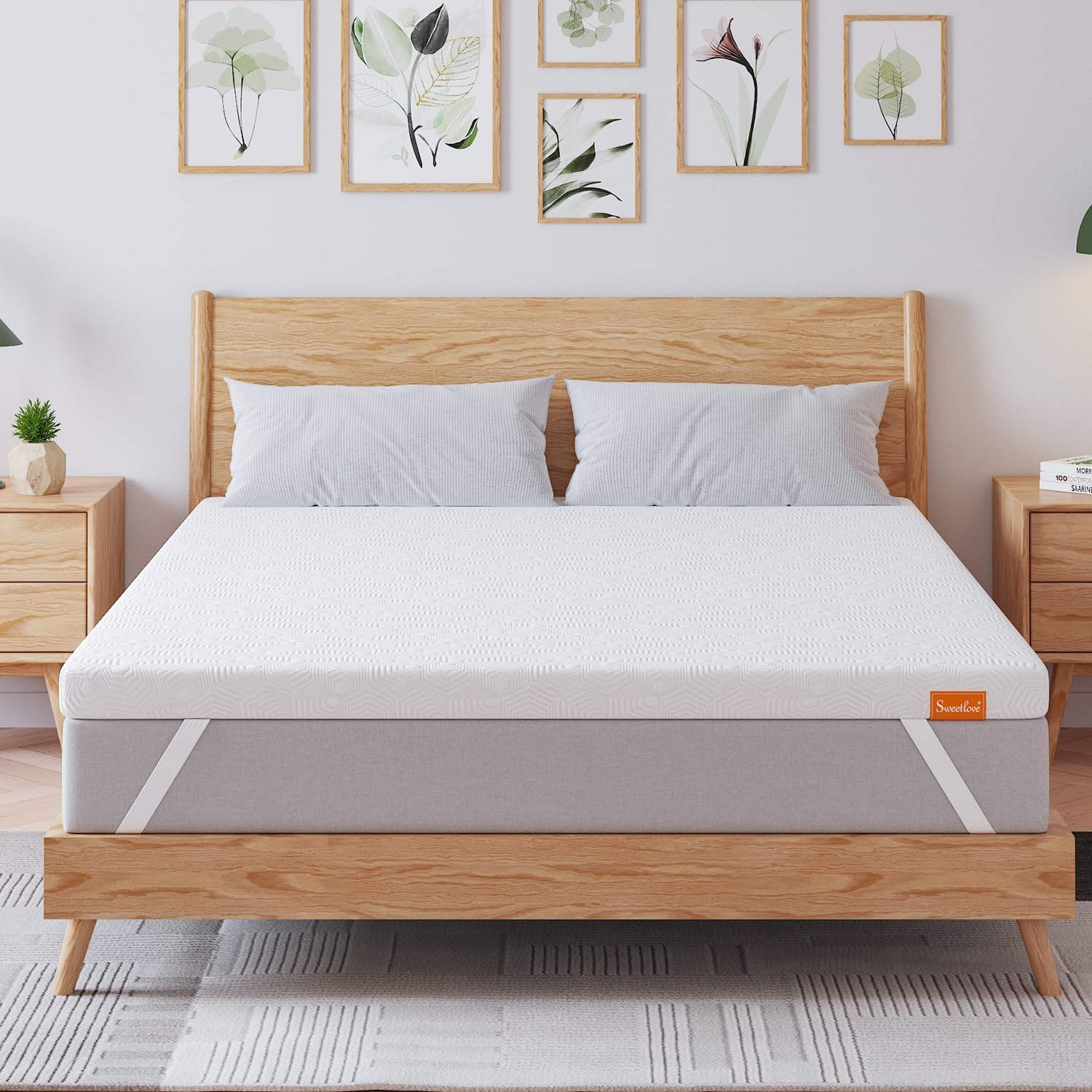 Sweetlove Queen Gel Memory Foam Mattress Topper - Premium Cooling Sleep & Pressure Relief - Non-Slip Design - Removable & Washable Cover - Certipur-Us Certified