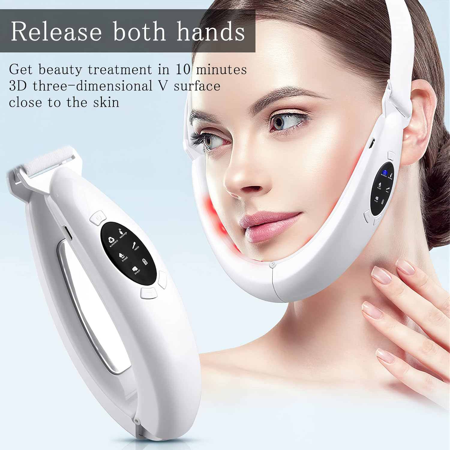 V Face Beauty Meter Electric Face Massager, V Face Lifting Device, V Face Shaping Massager, Double Chin Remover Device, 8 Speed Jawline Trainer, Red Blue Light to Reduce Double Chin image number 4