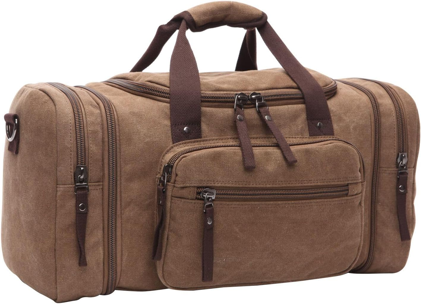 Duffle Bag for Travel, Large Canvas Duffel Bag for Travelling Overnight Weekender Bag Carry on Bag for Men Women Coffee
