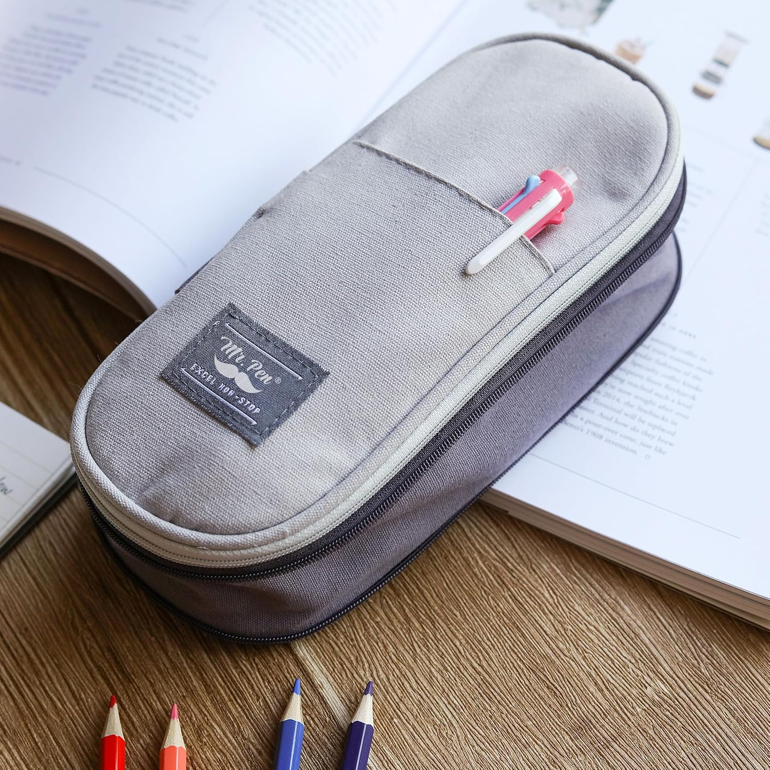 Mr. Pen - Pencil Case, Pencil Pouch, Large, Grey, Bible Study Supplies, School Supplies, Kids image number 1