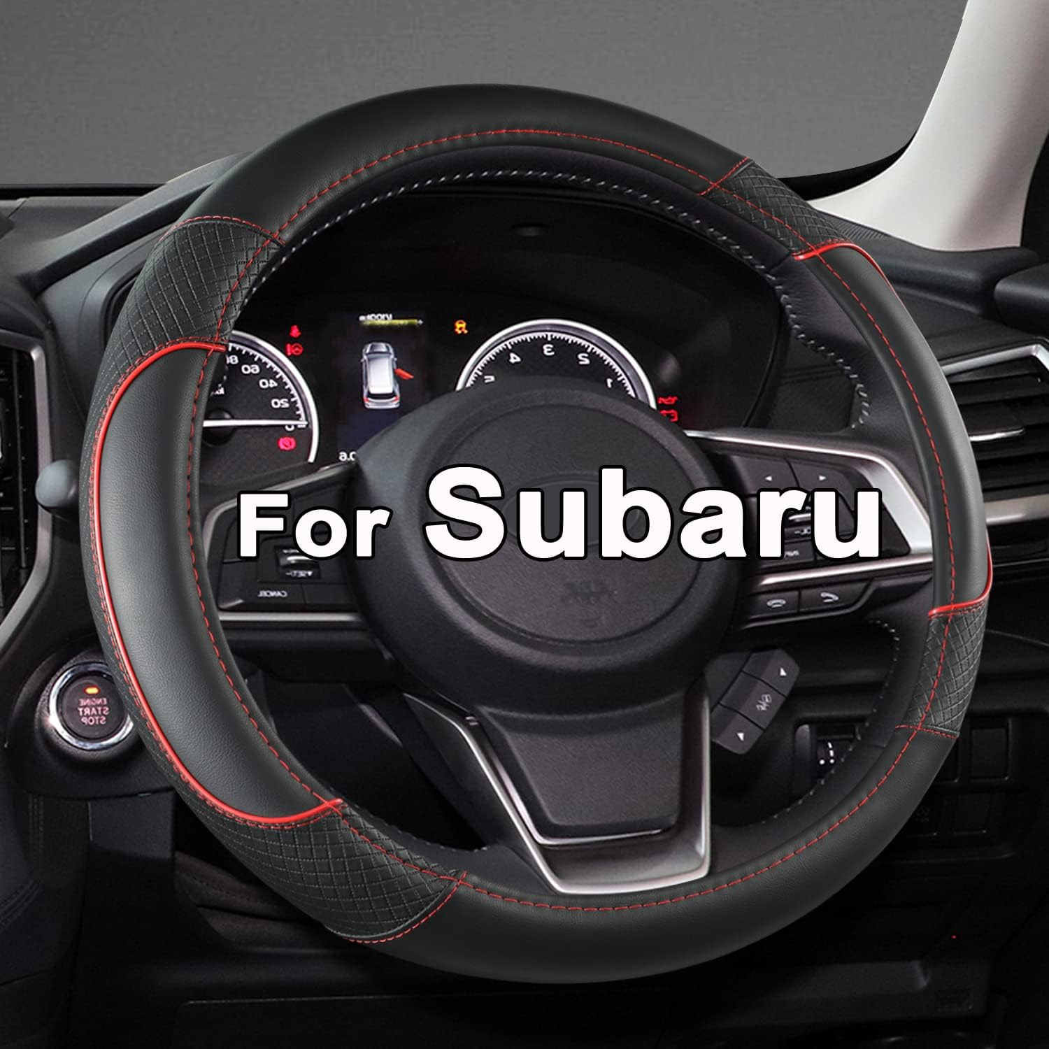 GIANT PANDA Customized Auto Steering Wheel Cover for Subaru Forester, Car Steering Wheel Cover for Subaru Outback and Crosstrek - Black+Red Trim image number 1