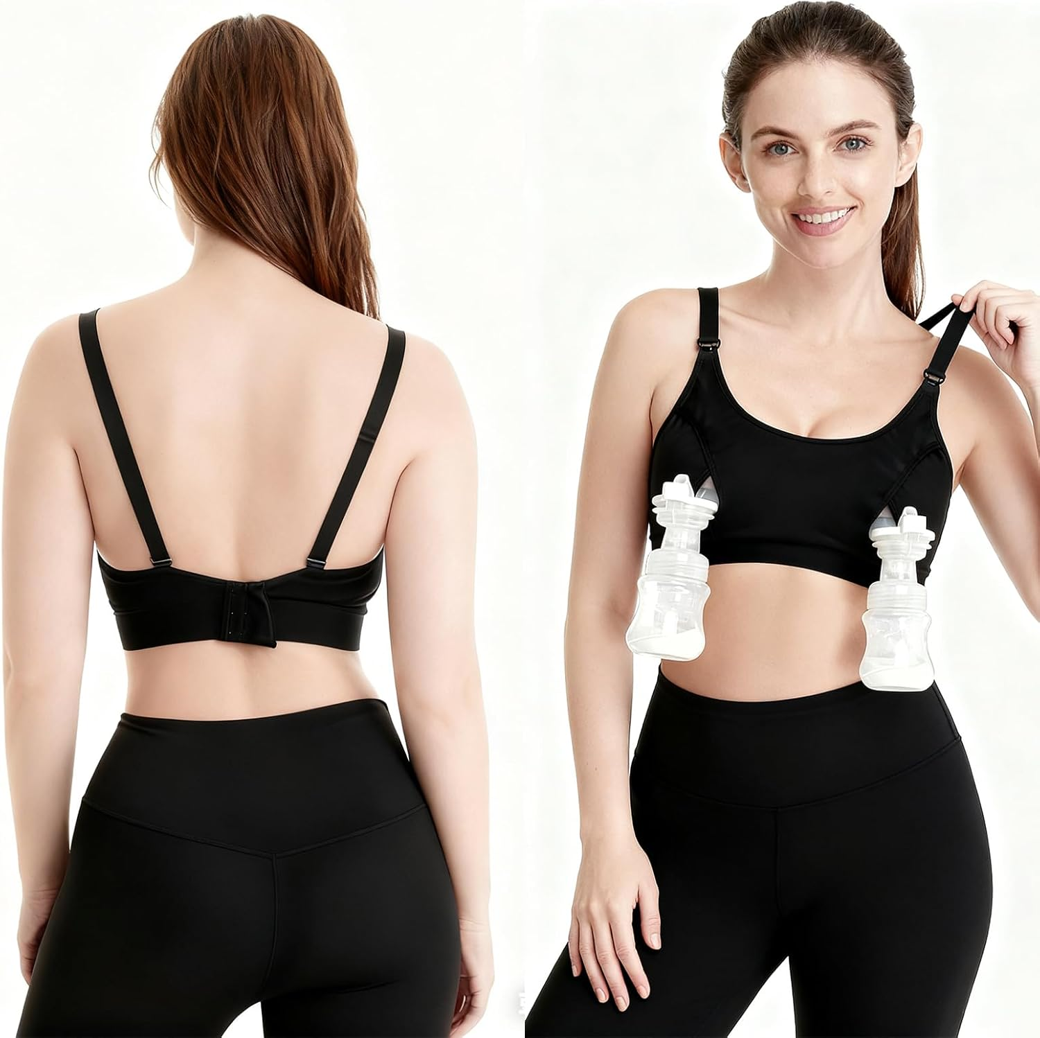Breastfeeding Nursing Bra, Adjustable with Extended Pumping Bra, Hands-Free Nursing Bras for Breastfeeding, for Breast Pumps, Easy Feeding Black image number 4