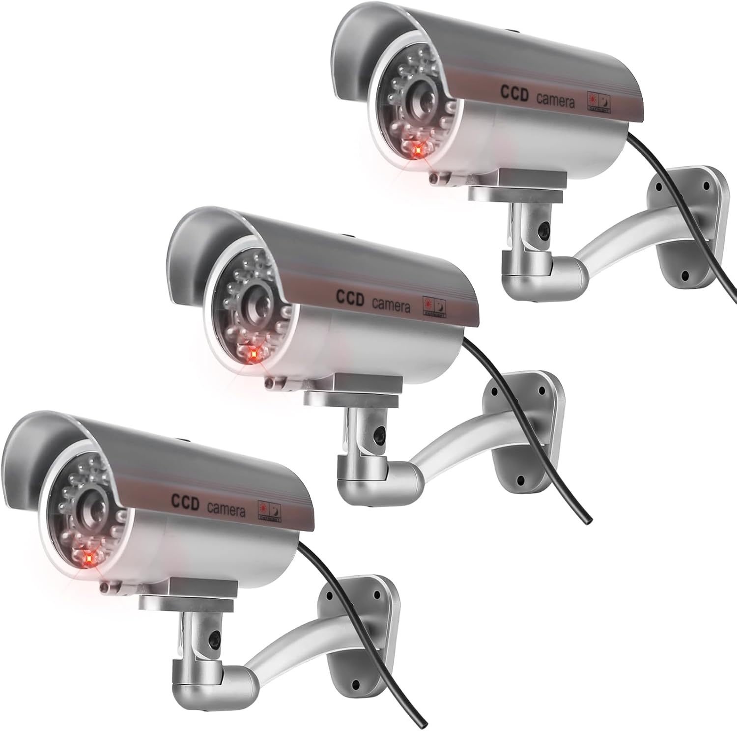 Dummy Camera with Flashing LED Light for Indoor and Outdoor Use, Pack of 3