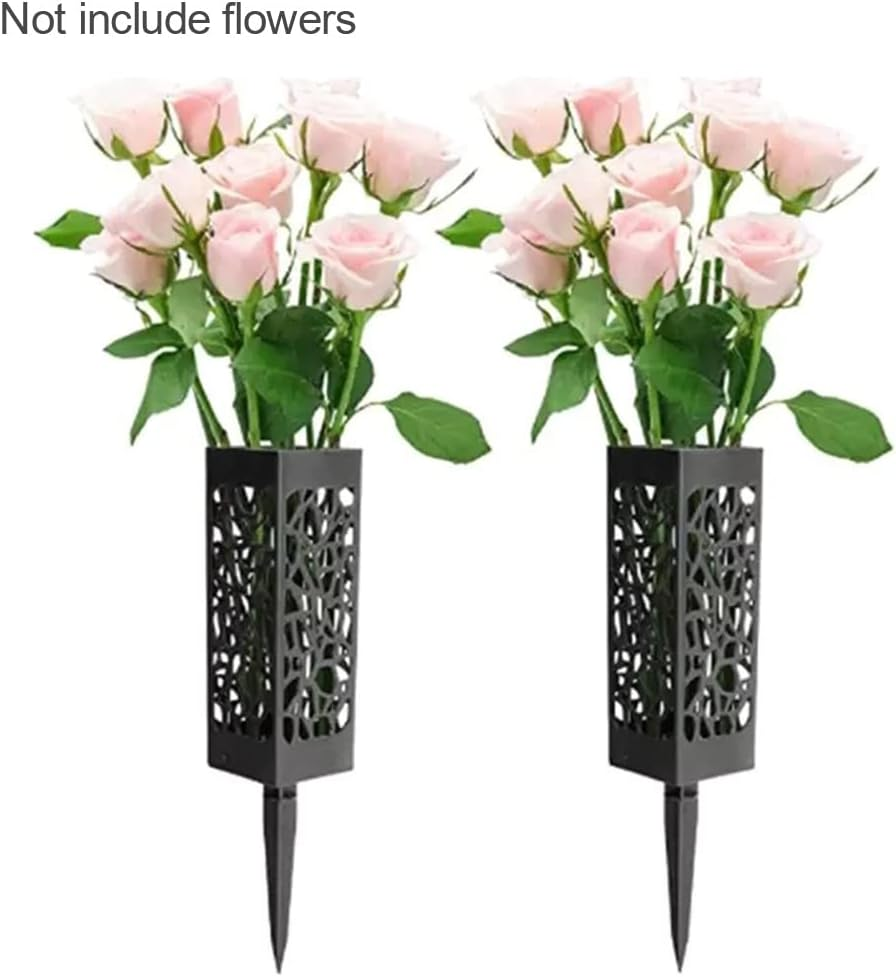 4PCS Grave Flower Holders, Grave Vases with Spike, Memorial Cemetery Floral Holder for Lawn Headstone Gravestone Outdoor Flower Marker Ground Outdoor(Black) image number 4