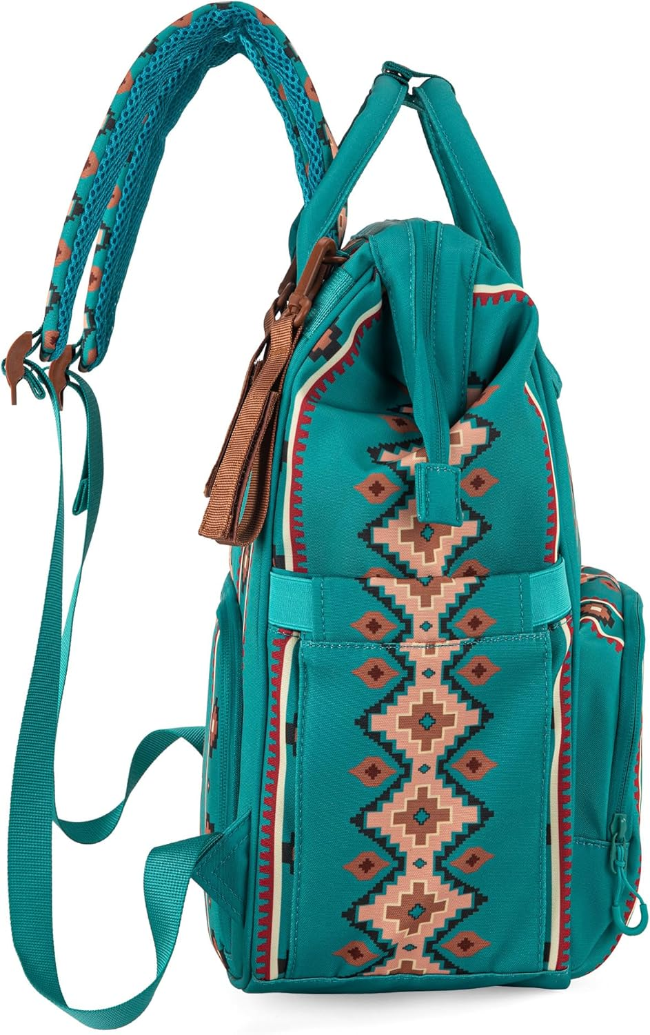 Wrangler Aztec Backpack Organized Daypack Travel Baby Bag with Stroller Strap and Side Bottle Pockets - Angel Burgundy image number 6