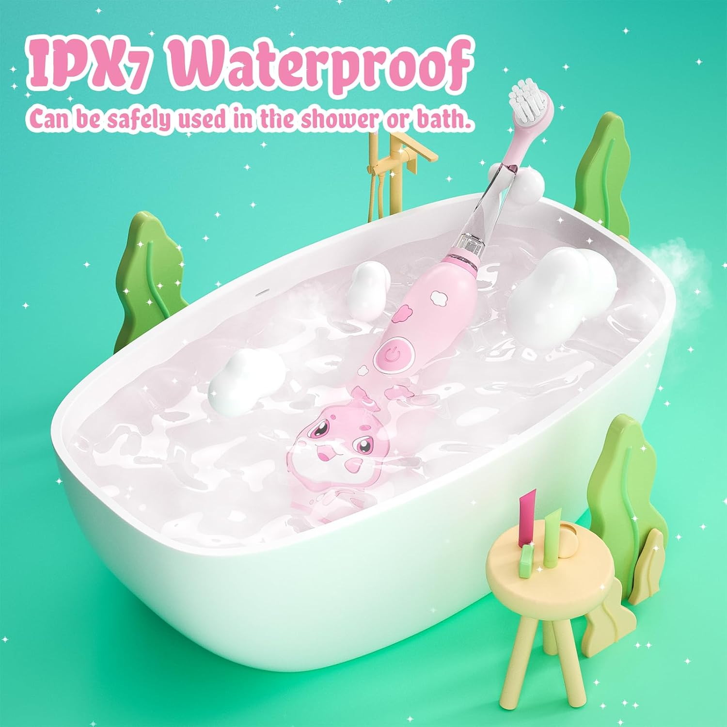 SEAGO Kids Electric Toothbrushes Rechargeable, Toddler Electric Toothbrush with Magnetic Charging, LED Observing Light, 8 Toothbrush Heads for Ages 2-4-6 Boys Girls (Pink) - Pink image number 5