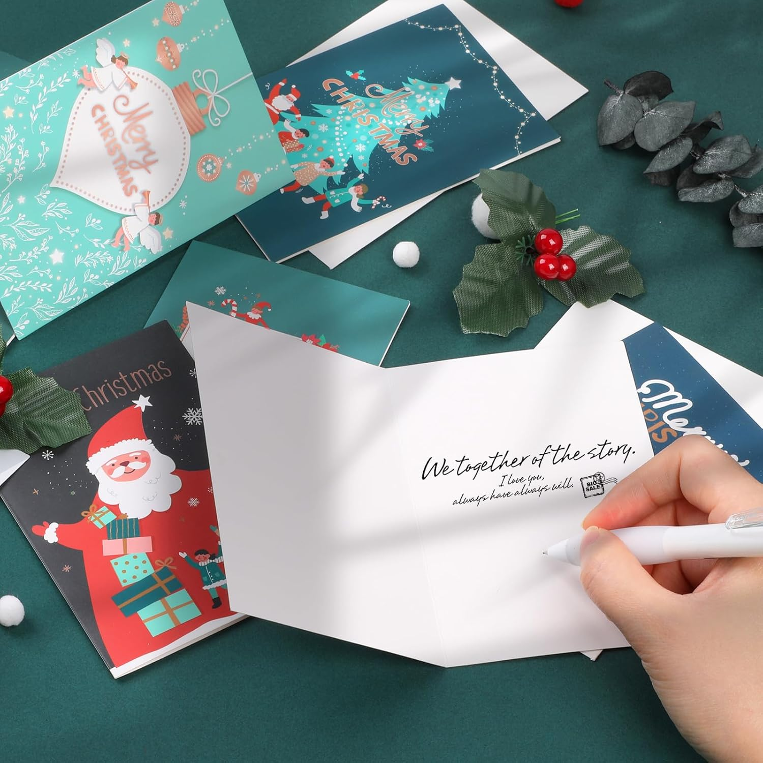 Christmas Cards Assortment 24 PCS, Merry Christmas Greeting Cards with Envelopes and Sealing Stickers, Xmas Blank Note Cards with Santa Claus, Snowman, Christmas Tree for Family Friend image number 3