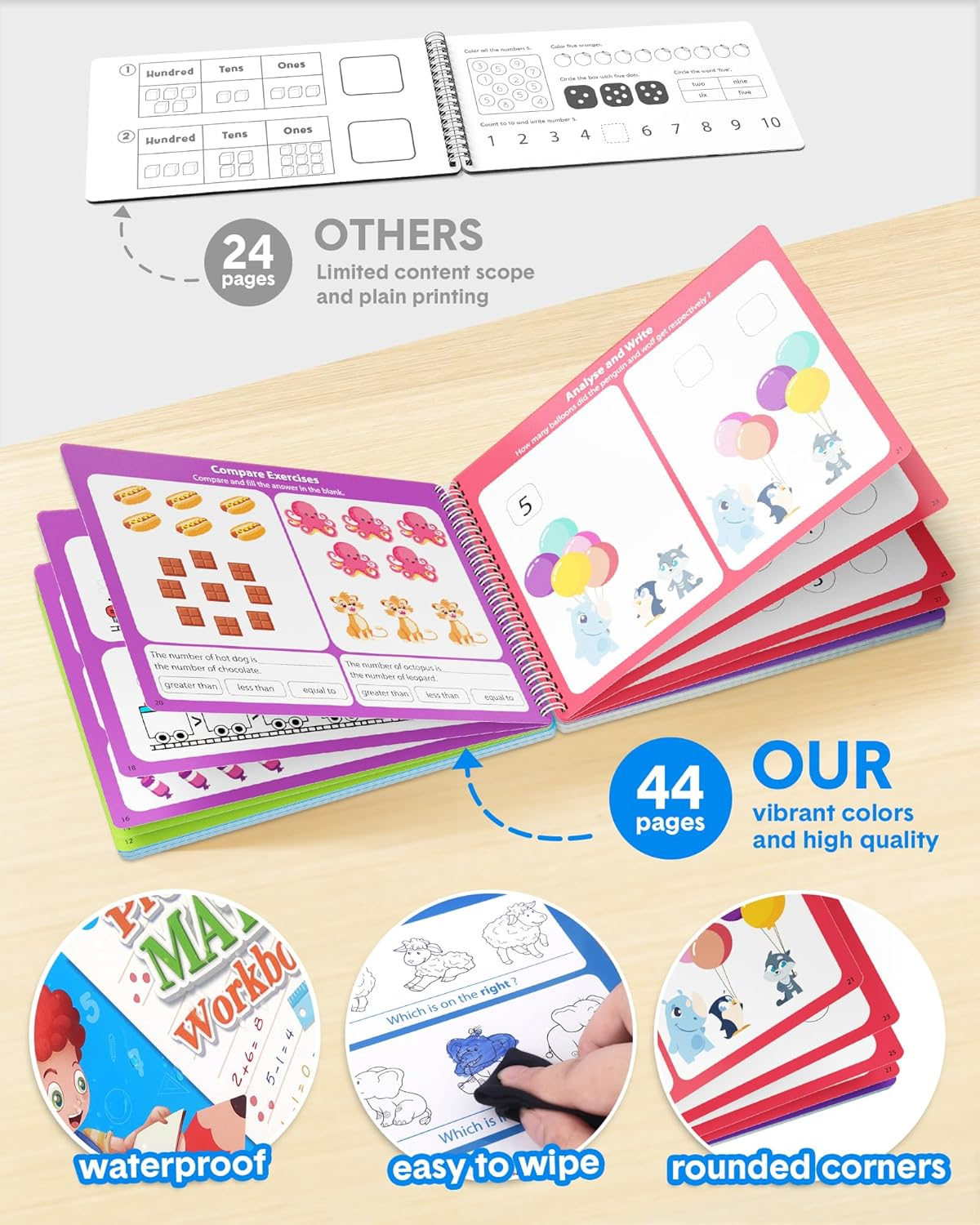 Coogam Math Learning Game Workbook for Counting Skills, Dry-Erase Number Tracing Handwriting Practice, Math Addition and Subtraction, Educational Travel Car Activities Gift Toy for Kids Age 3-8 image number 5