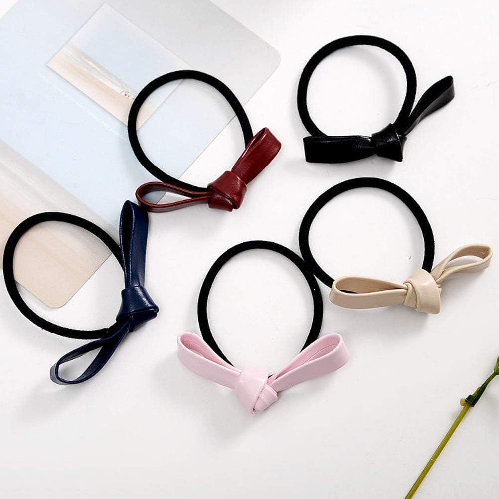 6 Pieces Small Knotted Hair Ties PU Leather Elastic Hair Bands Simple Hair Ropes Ponytail Holders Hair Ties Hair Accessories image number 1