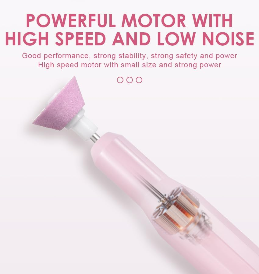 KADS Electric Nail Drill Machine Portable Electric Nail File Polishing Kit for Acrylic Gel Nails with Nail Drill Bits Sanding Bands Manicure Pedicure Efile Tool for Home Salon Design Nails (Pink) - White image number 6