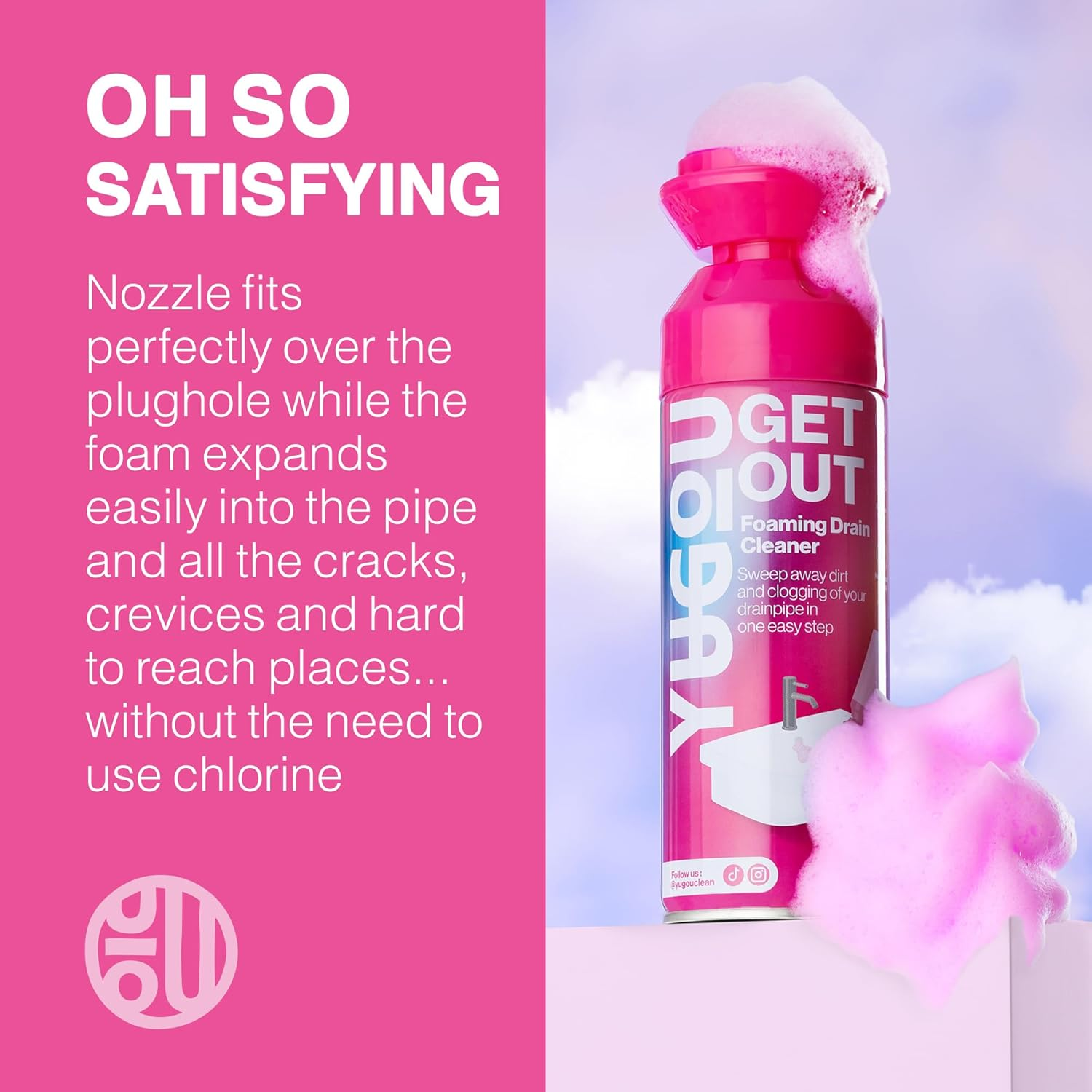 Yugou GET OUT Foaming Drain Cleaner 450Ml - Expanding Drain Foam Cleaner for Sink - Wash Away Dirt & Odour - No Chlorine - Clean & Deodorise - Easy to Use - Refreshing Scent - Use up to 4 Times image number 5