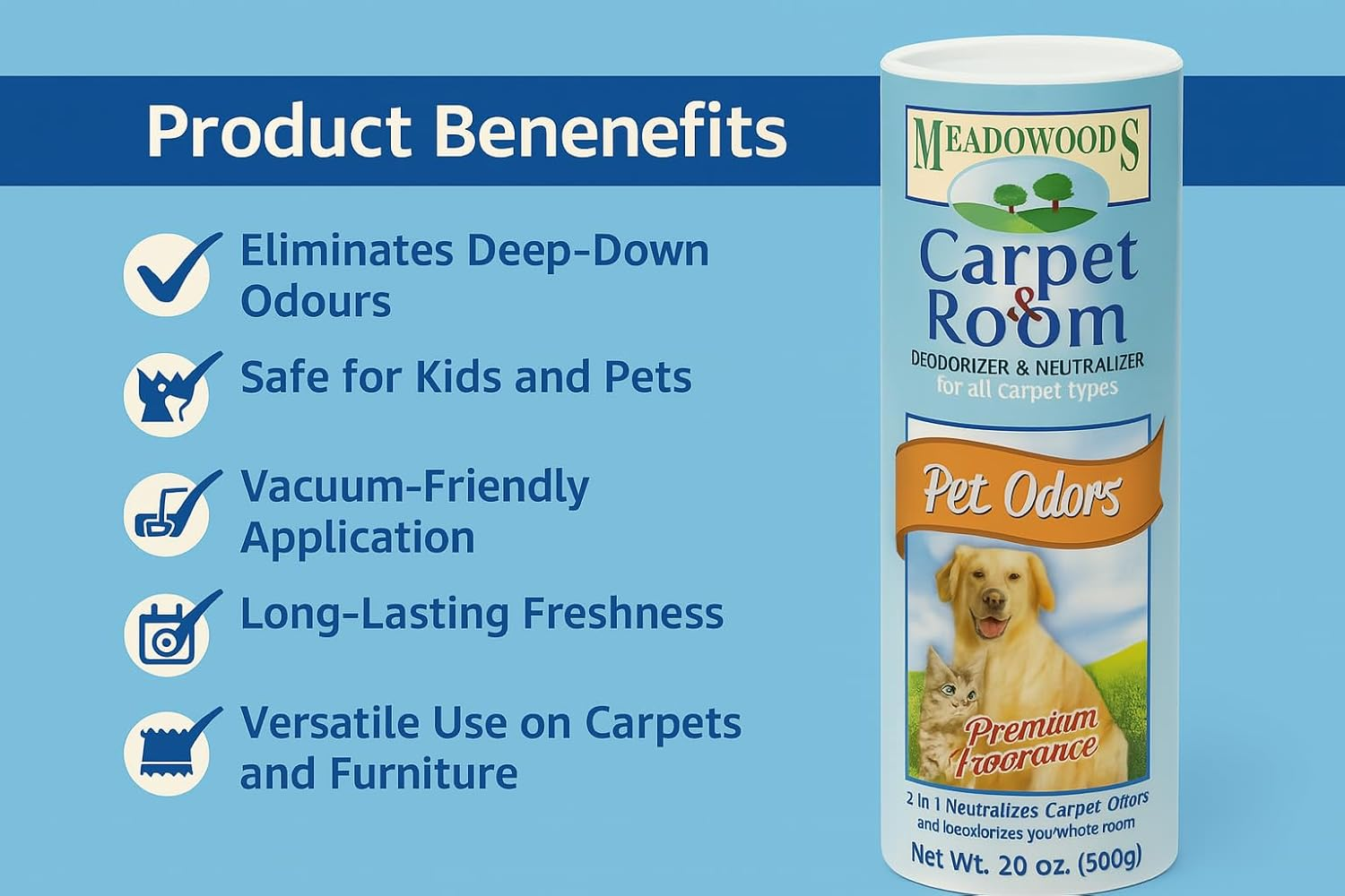 Pet Carpet Deodorizer Powder &ndash; Odour Eliminator & Room Freshener &ndash; Pet Safe Carpet Cleaner Solution 568G &ndash; Long Lasting Carpet Cleaning Powder &ndash; Safe for Pets & Kids &ndash; Vacuum Friendly Carpet Freshener image number 4