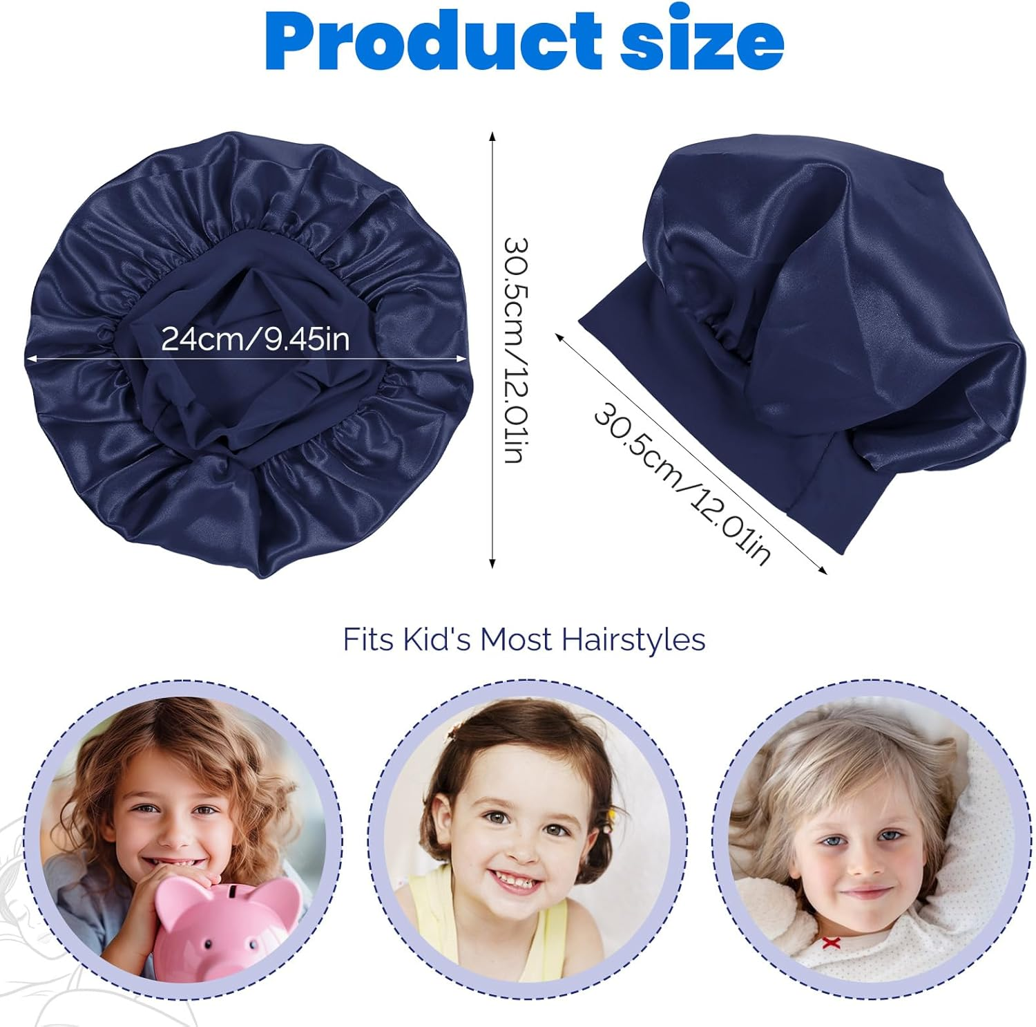 LXUEJEI 3 Pcs Bonnet for Kids, Kids Bonnets for Girls, Satin Silk Hair Bonnet for Sleeping, Soft Wide Band Sleep Cap for Curly Hair Braids Shower Caps for Teens Child Toddler(Blue, Purple, Black) - Black, Pink, Burgundy image number 2