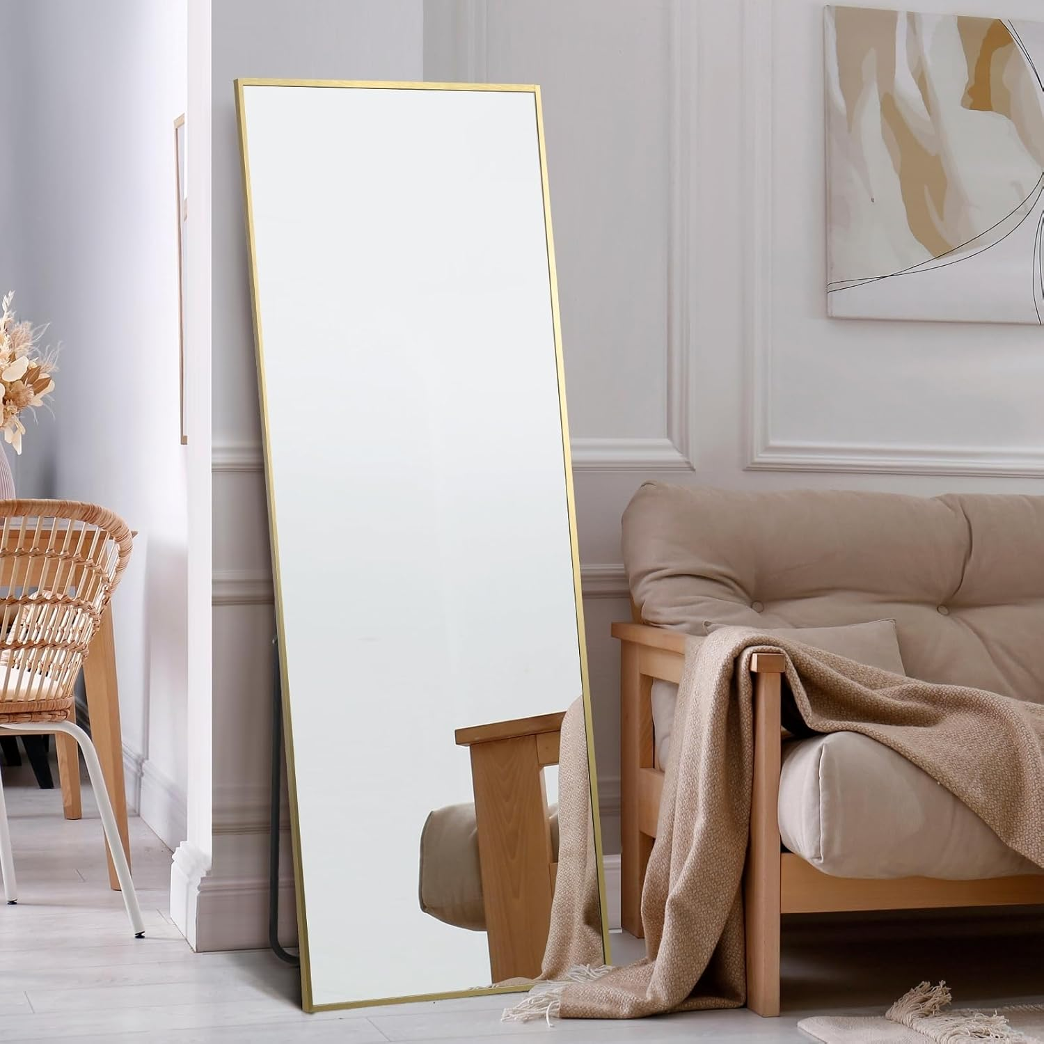 Oikiture 166 X 60Cm Full Length Mirror with Aluminium Frame and Non-Slip Edge Rectangle Floor Standing Mirror for Home Living Room Black