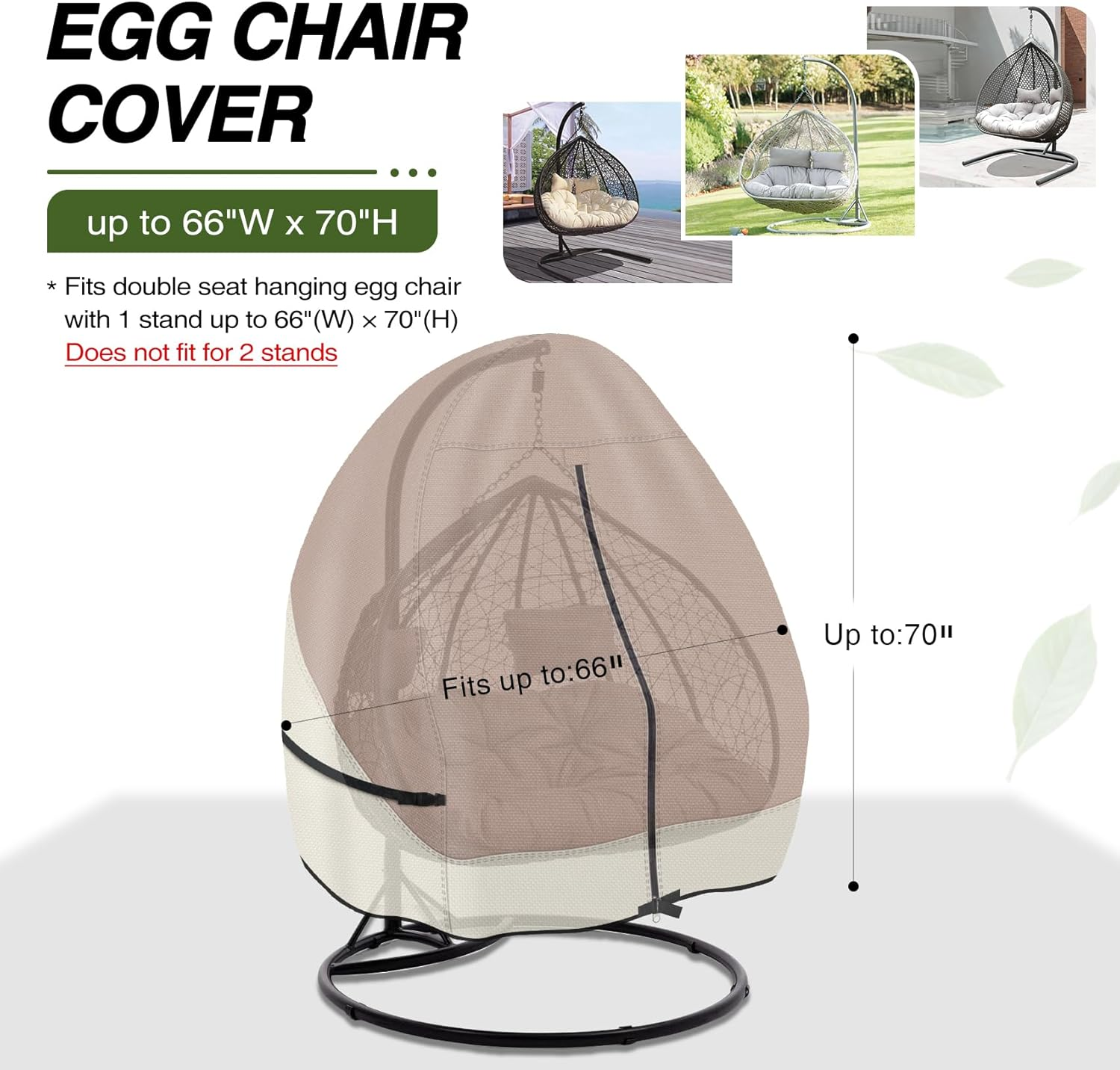 Porch Shield Patio Hanging Egg Chair Cover - Waterproof Outdoor Double Seat Wicker Swing Egg Chair with Stand Protector image number 6
