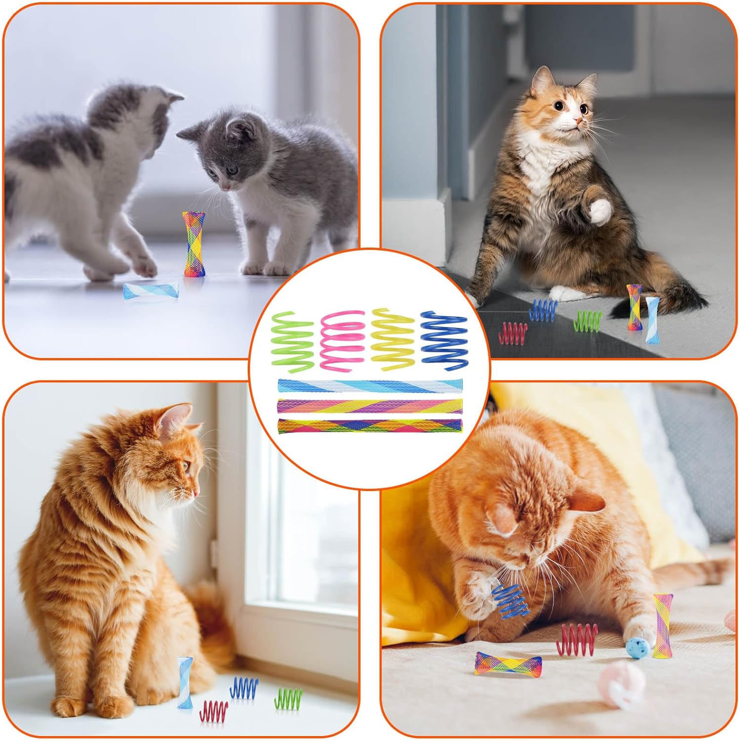 Pack of 40 Spiral Cat Toy, Wear-Resistant and Bite-Resistant Cat Toy, Elastic Toy for Cats, Colourful Creative Plastic Toy, Cat, Spiral Feathers, Interactive Cat Toy image number 4