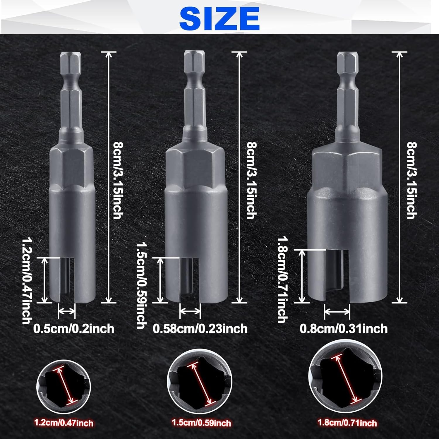 SPEEDWOX 3PCS Power Wing Nut Driver Set 12/15/18Mm 1/4" Hex Shank Nut Driver Bit Socket Tool Drive Kit for Hook Bolt Screws Installation, Wire Twisting image number 5