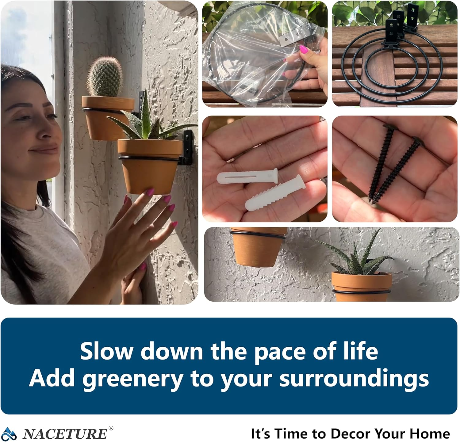 6 Inch Foldable Flower Pot Holder Ring for Wall Mount &ndash; Heavy Duty Metal round Planter Hooks Hangers - Fence Pot Plant Holders Hanging Bracket for Outdoor Indoor (6 Inch 6 Pack) image number 3