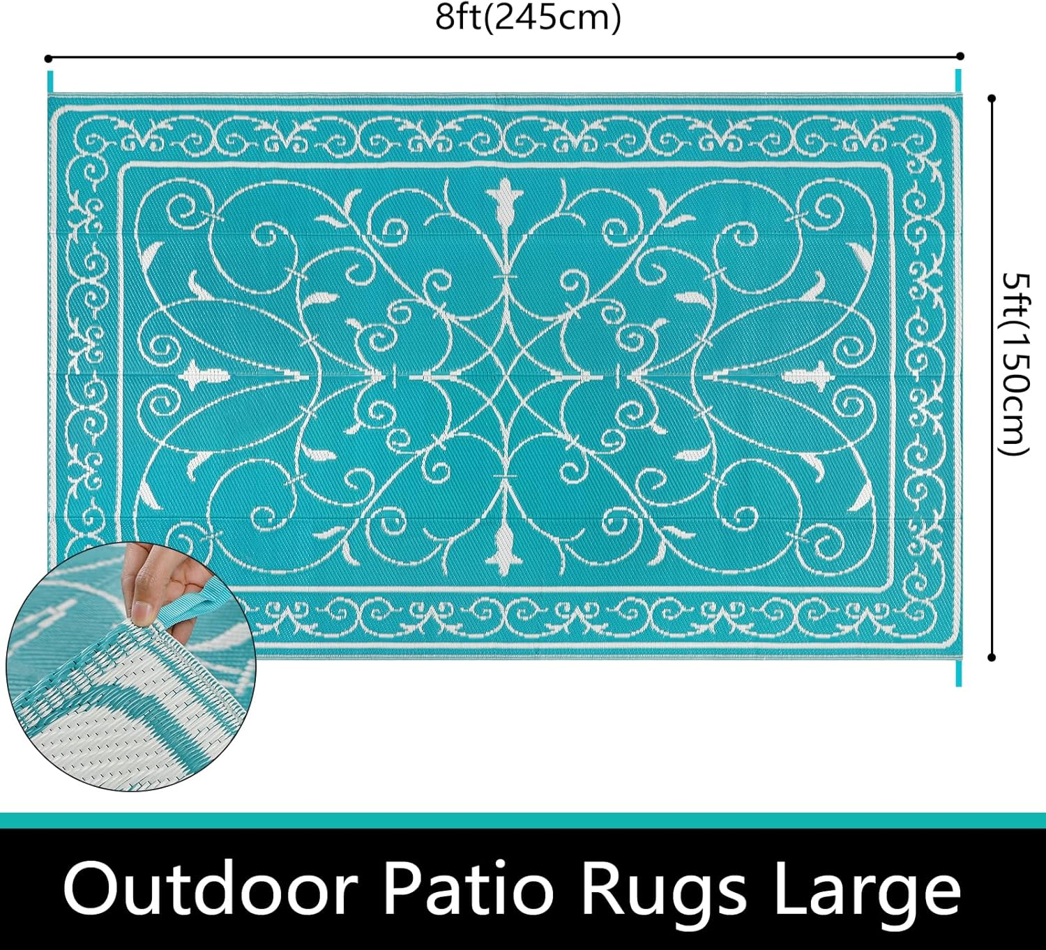 Famibay Outdoor Rug Waterproof Patio Rugs Reversible Garden Rug Portable Picnic Blanket Camping Mat for Balcony Backyard Front Porch Pool Deck, ZW-0901 image number 5