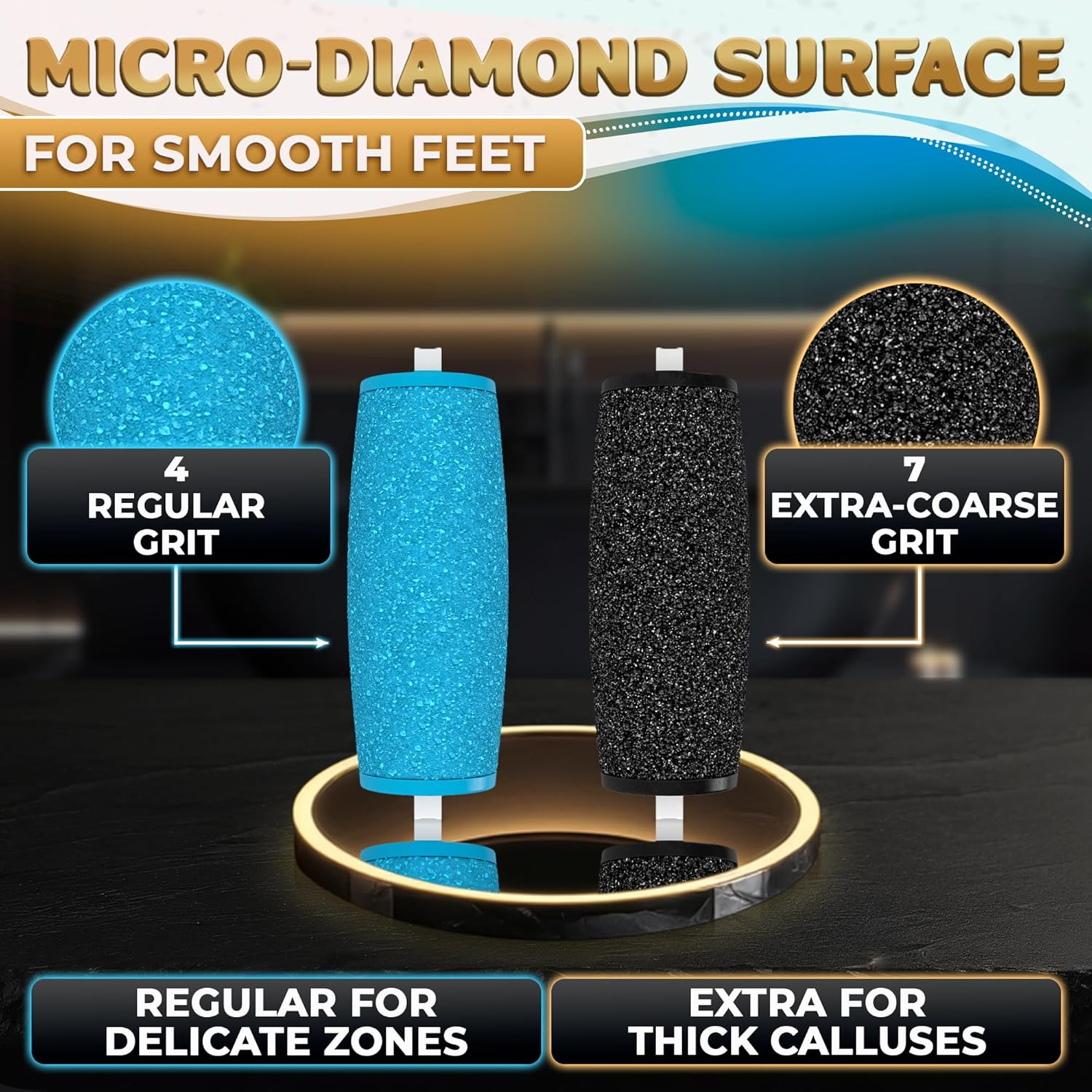 11 Pcs Replacement Rollers for Electric Foot Callus Remover Tool - 7 Extra Coarse & 4 Regular Coarse Refill Heads (1.92 X 0.65 Inches), Micro-Diamond Crystals - Compatible with Amope Pedi Perfect Pro