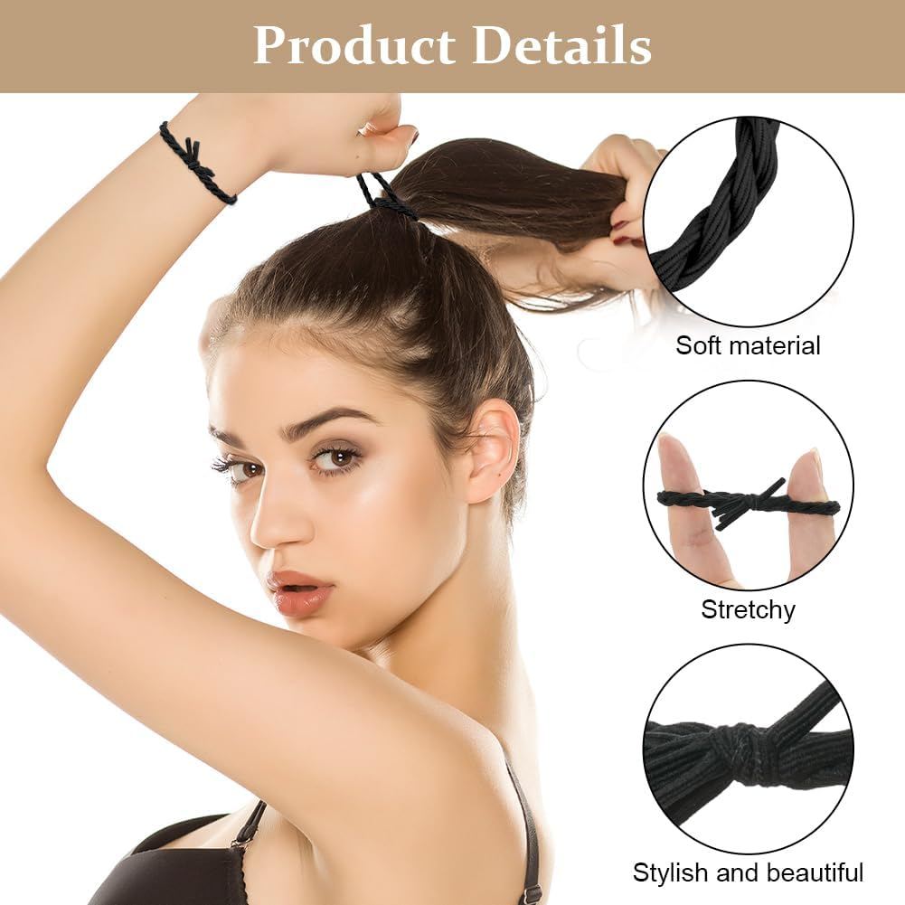 LOPHE Hair Bobbles, Pack of 4 Ponytail Holders Braided Hair Ties, Woven Ponytail Holders, Soft for Thick Hair and Curly Hair, Pull or Damage, Black
