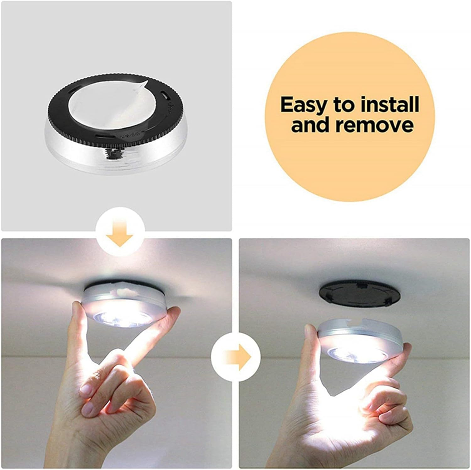 10 Pack LED Battery-Powered Wireless Night Tap Press Lamp Stick-On Push Safe Lights for Hallway Closets Cabinets, Silver/754 image number 2