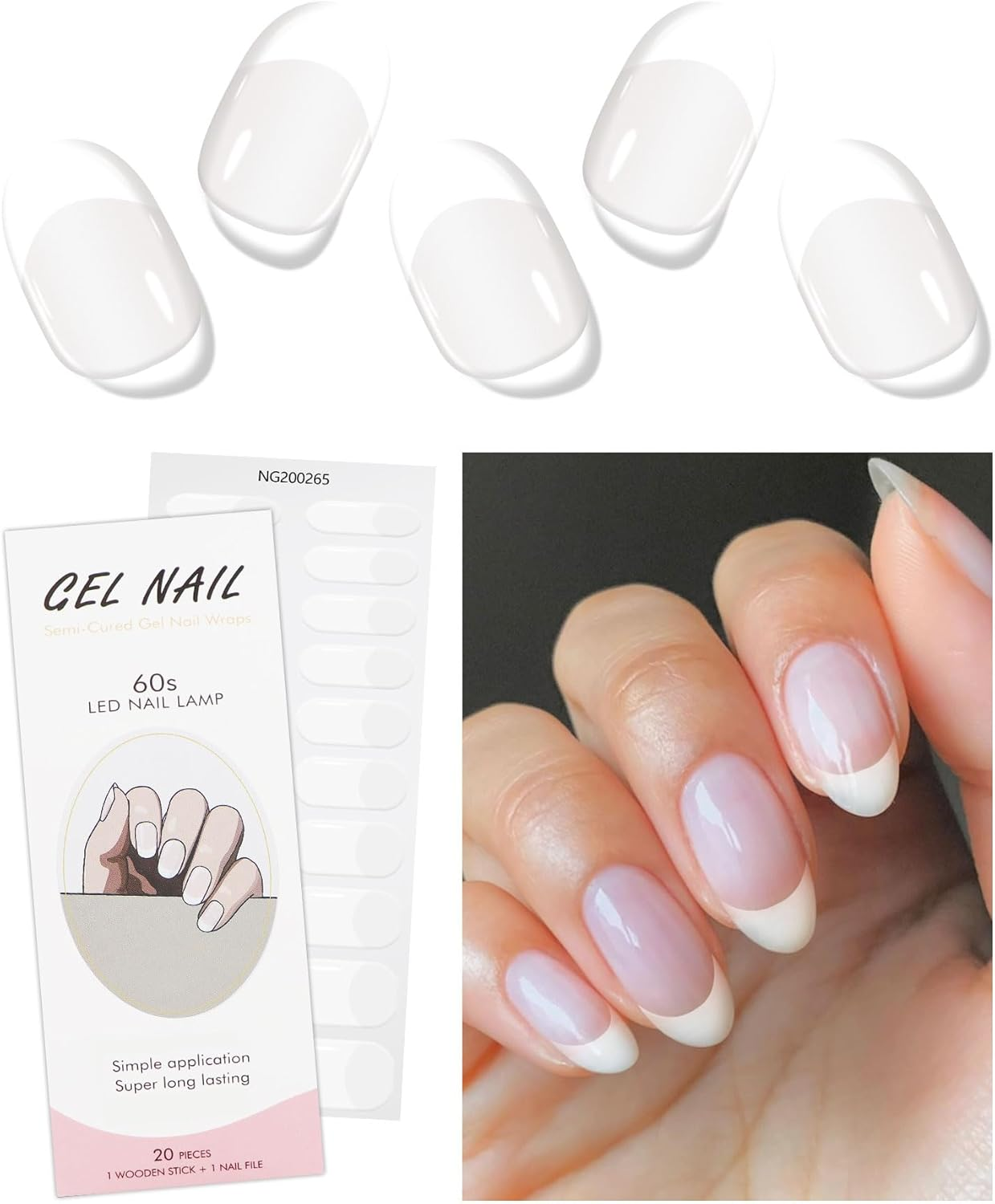 JMEOWIO Nail Foil Beige French Tip Gel Nail Foils Self-Adhesive Nail Stickers UV Hardening Decoration Nail Design Accessories