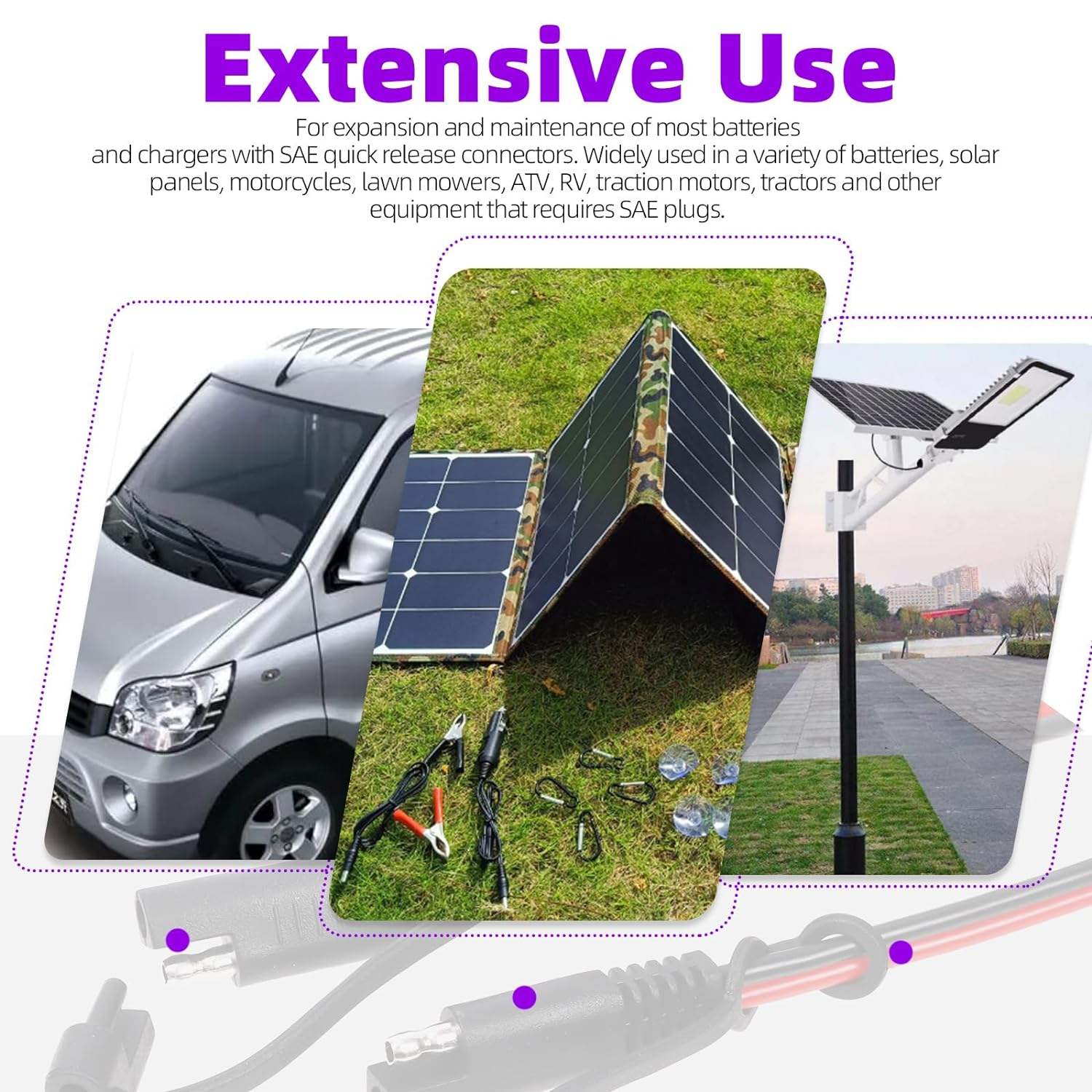 Swpeet 2Pcs 25.5 Inch SAE Battery Connector Ring Terminal Harness Accessory Cable, Smart Battery Chargers Cord Adapter with SAE Quick Disconnect image number 6