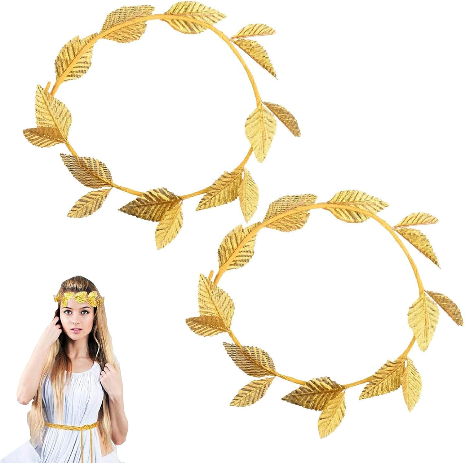 Pack of 2 Gold Leaf Headbands, Gold Leaf Headbands, Greek Goddess Leaf Headband, Roman Headdress, Gold Leaf Crowns for Women and Men, Headpiece Accessories, Christmas image number 1