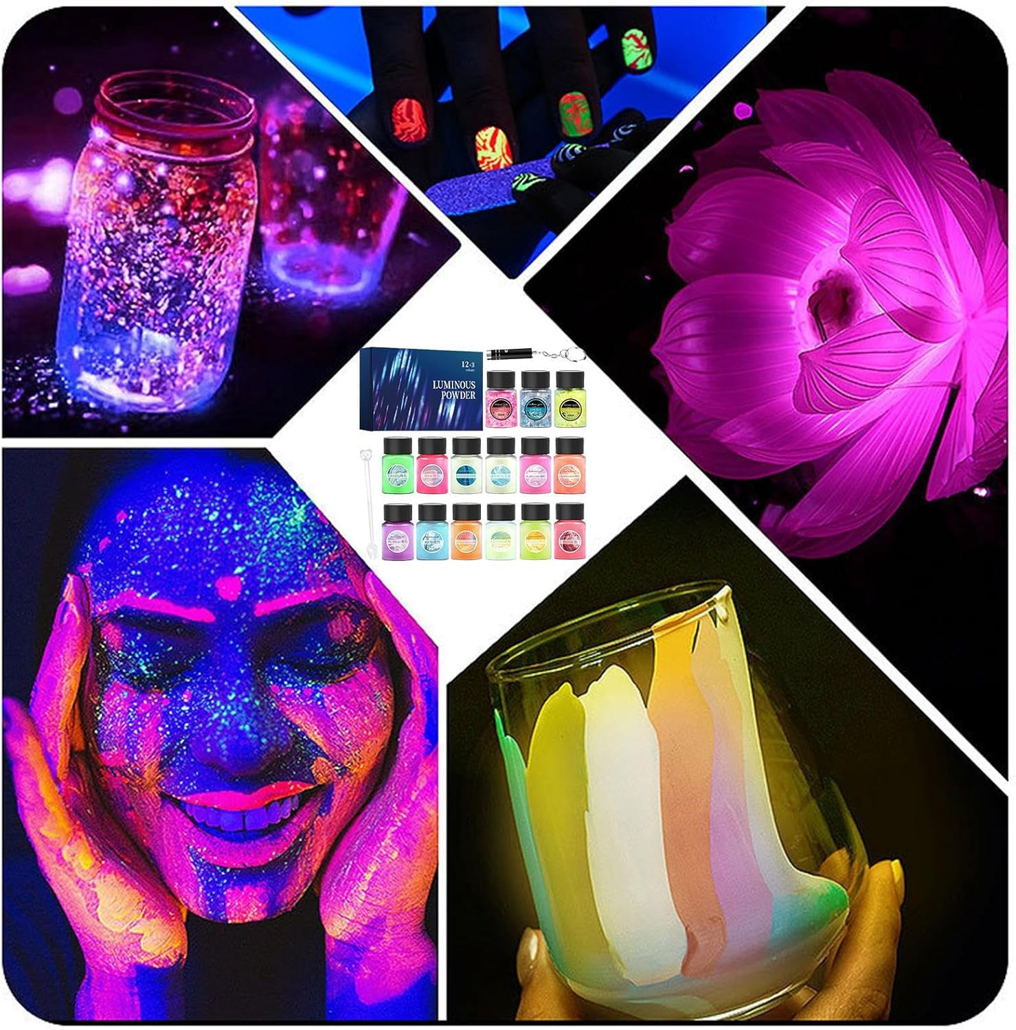 Glow in the Dark Pigment - 15 Color Luminous Powder for Art Projects, Safe Dye Set with Long Lasting Brightness, Self Glowing Pigment Powder for Slime Resin Nail Polish Craft Coating Decoration image number 6