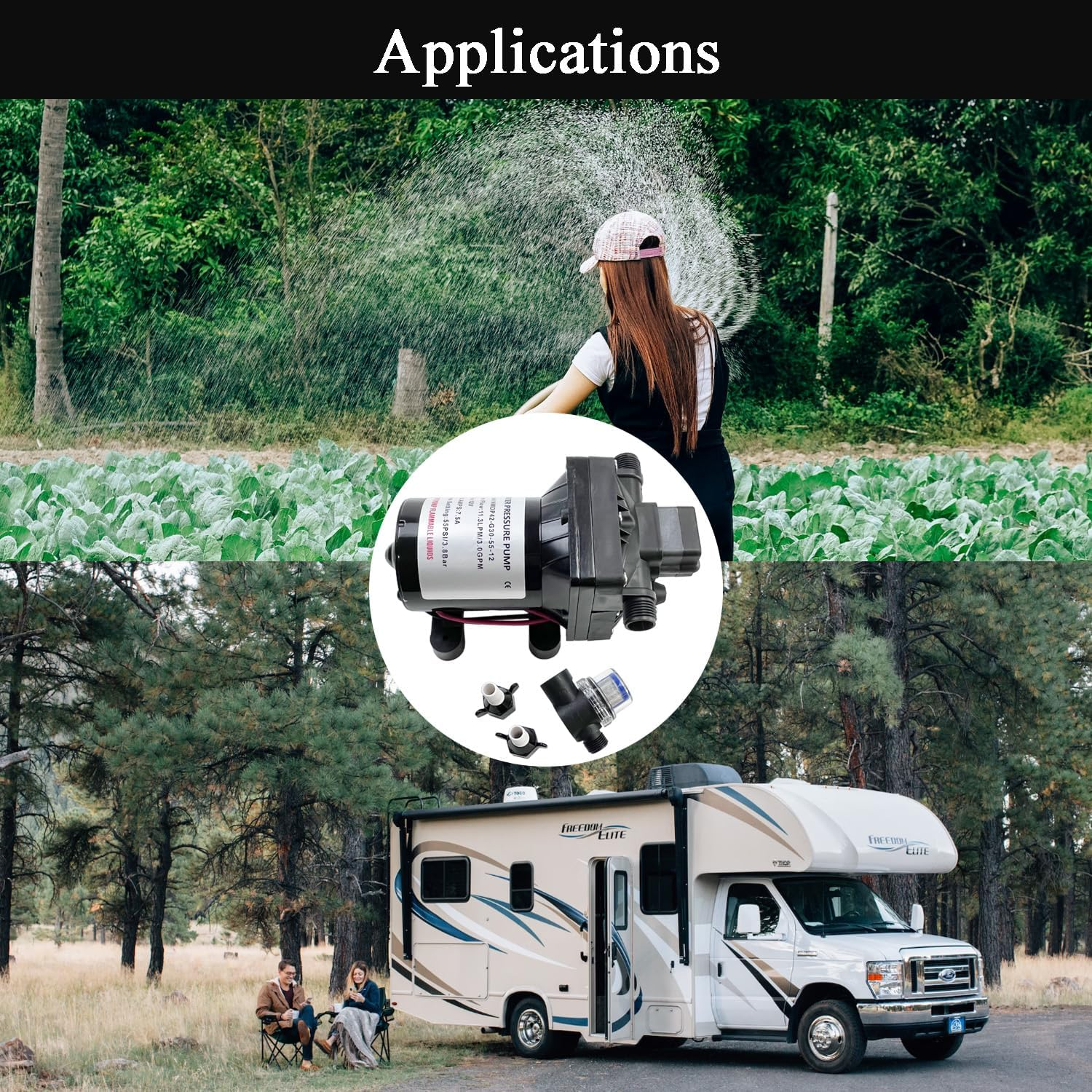 3.0 GPM 12V 55 PSI Revolution Water Pump Compatible with Camper, RV, Shower, Sprayer Replace# 4008-101-A65, 4008-101-E65 Diaphragm Pump RV Water Pump image number 3