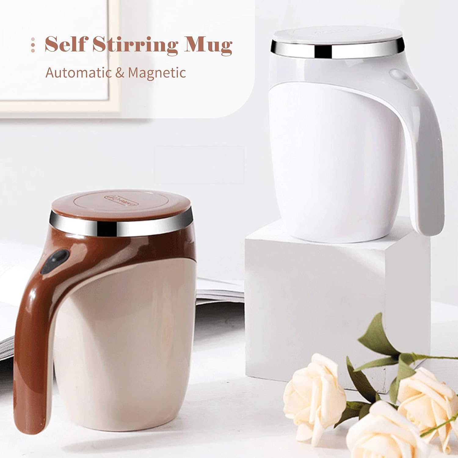 Staright 380Ml Self Stirring Mug with Lid Automatic Magnetic Stirring Coffee Cup Electric Stainless Steel Self Mixing Coffee Cup for Coffee Milk Cocoa Hot Chocolate image number 6