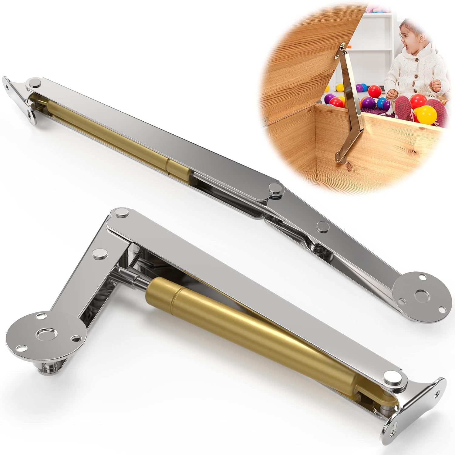 KOMOHOM(2PCS) Lid Support Hinge Soft Close Toy Box Hinges 200N Gas Struts Heavy Duty Soft Close Lid Support Hinges Lid Buffer for Wooden Box Toy Boxes Beds and Heavy Lid, Wooden Toy Box Hardware