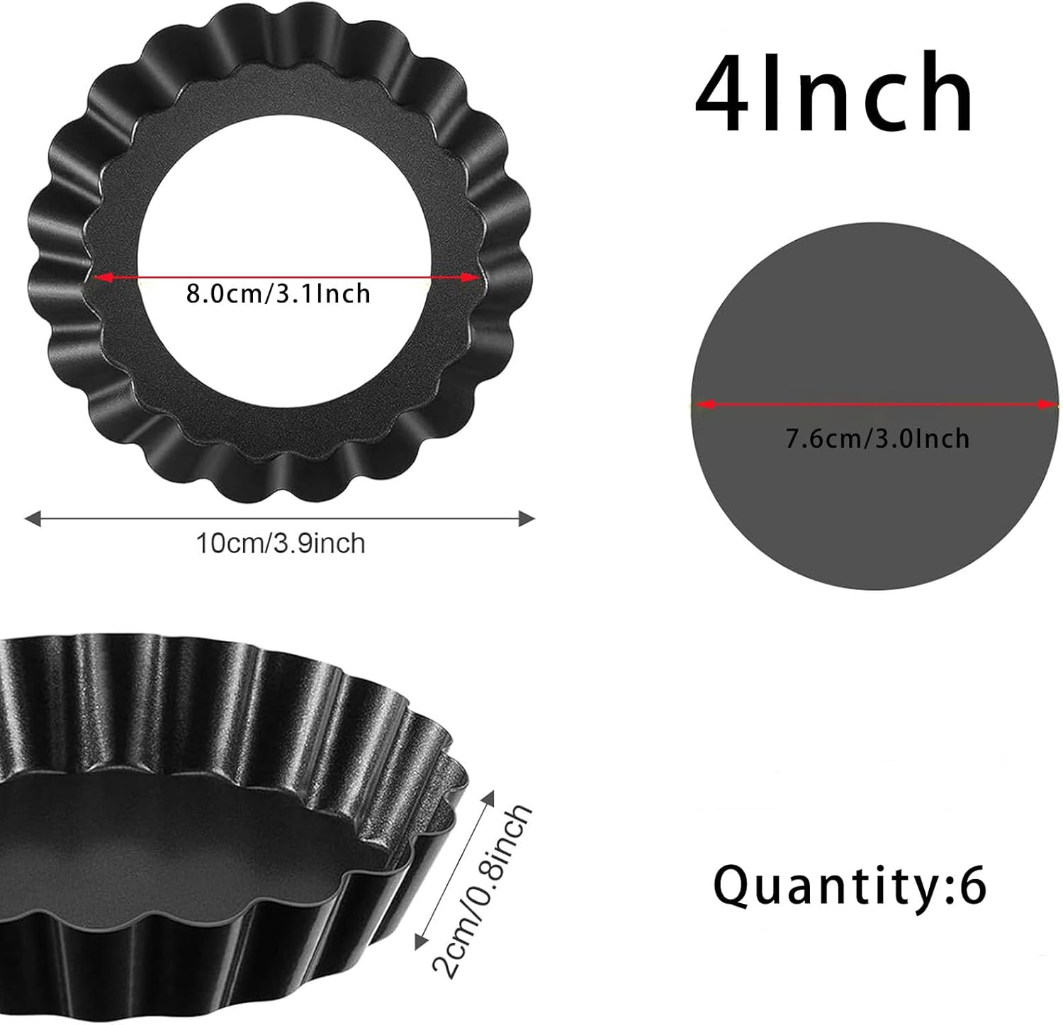 6Pcs Nonstick Mini Tart Pan Set, 4 Inch round Tart Tins with Removable Bottom, Easy Release Baking Pans for Cakes, Egg Tarts, Fruit Pies, Perfect for Home Baking and Professional Use image number 6