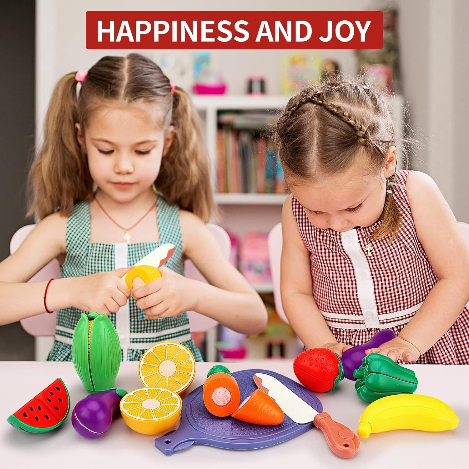 Deejoy 26Pcs Pretend Food Play Food Cutting Set for Kids,Cuttable Fruits and Vegetables Toy Kitchen Accessories with Knives and Cutting Board,Educational Toys for Toddlers,Kids,Boys,Girls image number 6