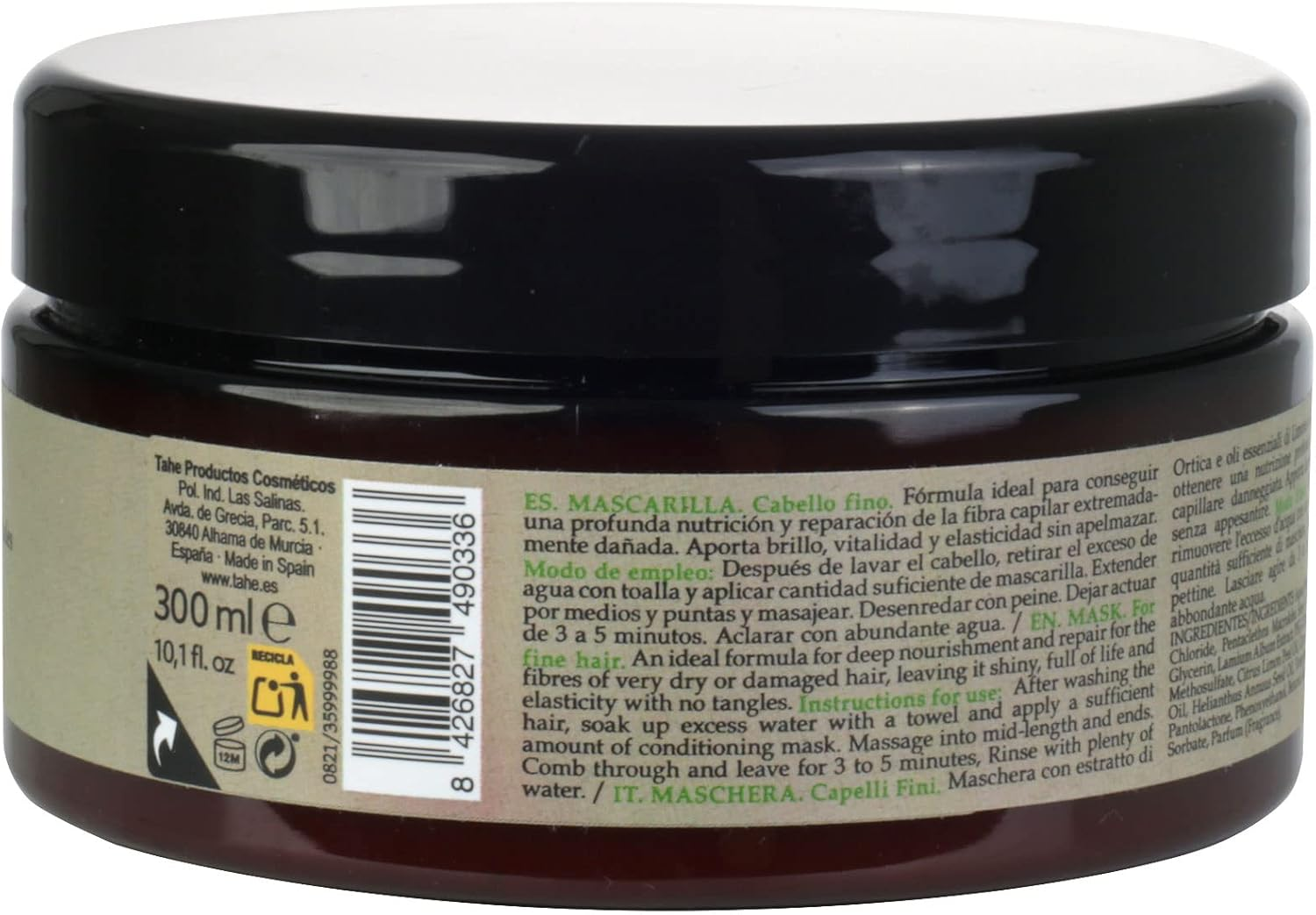 Tahe Nutritium Organic Care Hair Mask for Fine Hair - with Nettle Extract and Lemon and Orange Essential Oils, 300 Ml image number 1