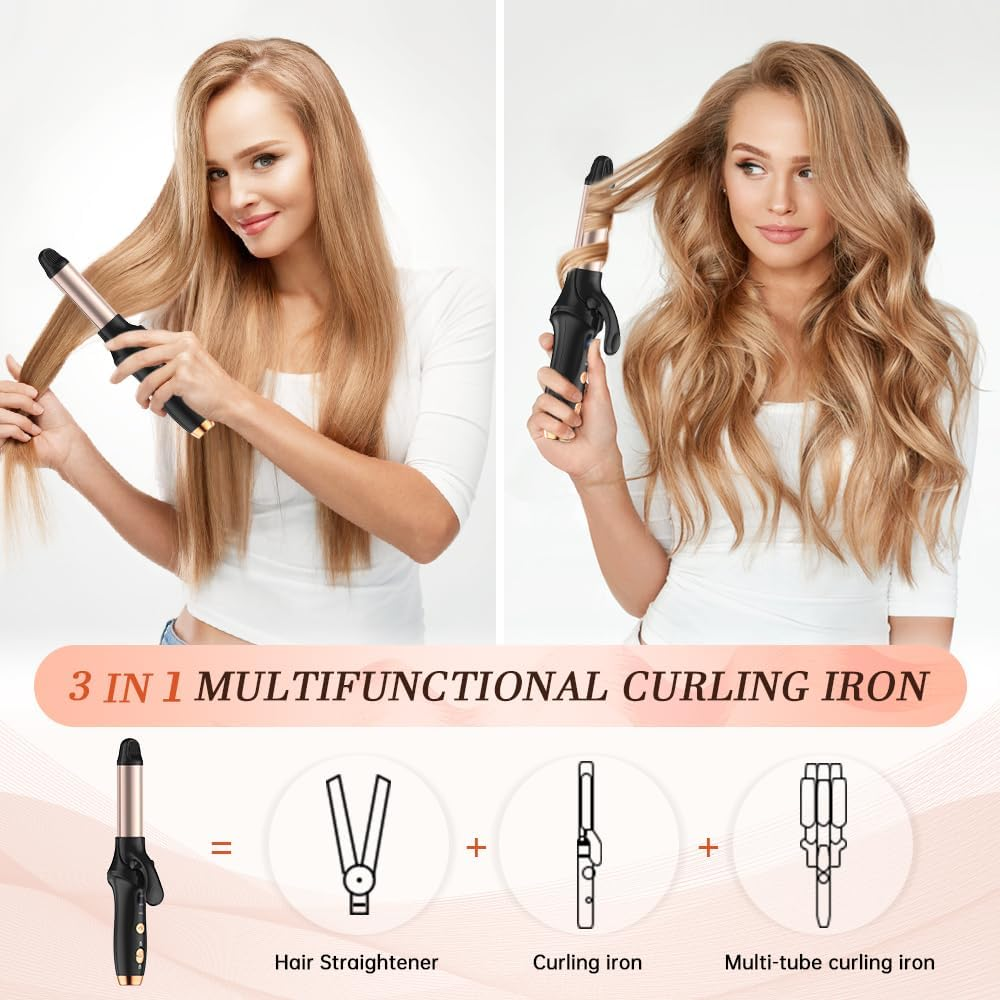 HCRTGAY Curling Iron,Cordless Rechargeable Curling Iron,Cordless Hair Curler(3 Gear),Travel Mini Straightener 4000Mah,Usb Charge Battery Flat Iron and Curler 2 in 1 for Long Short Hair(Small & Black) image number 3