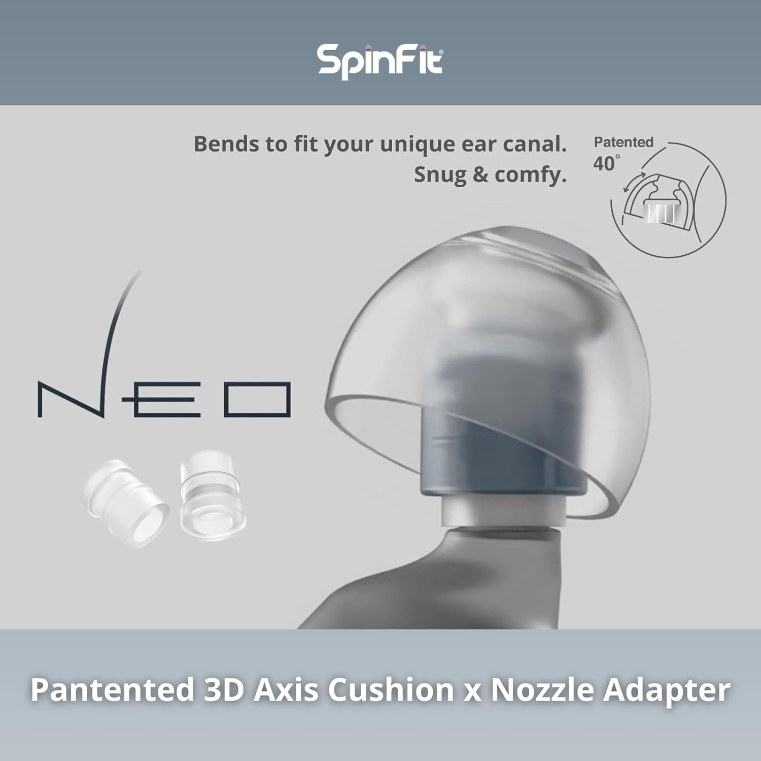 Spinfit NEO for IEM - XL - Silicone Patented Eartips for Replacement, Secure Fit and Supreme Comfort, Reduce Allergic Reaction, One Set Fits Normal and Thin Nozzles (1 Pair)(With Inserts)