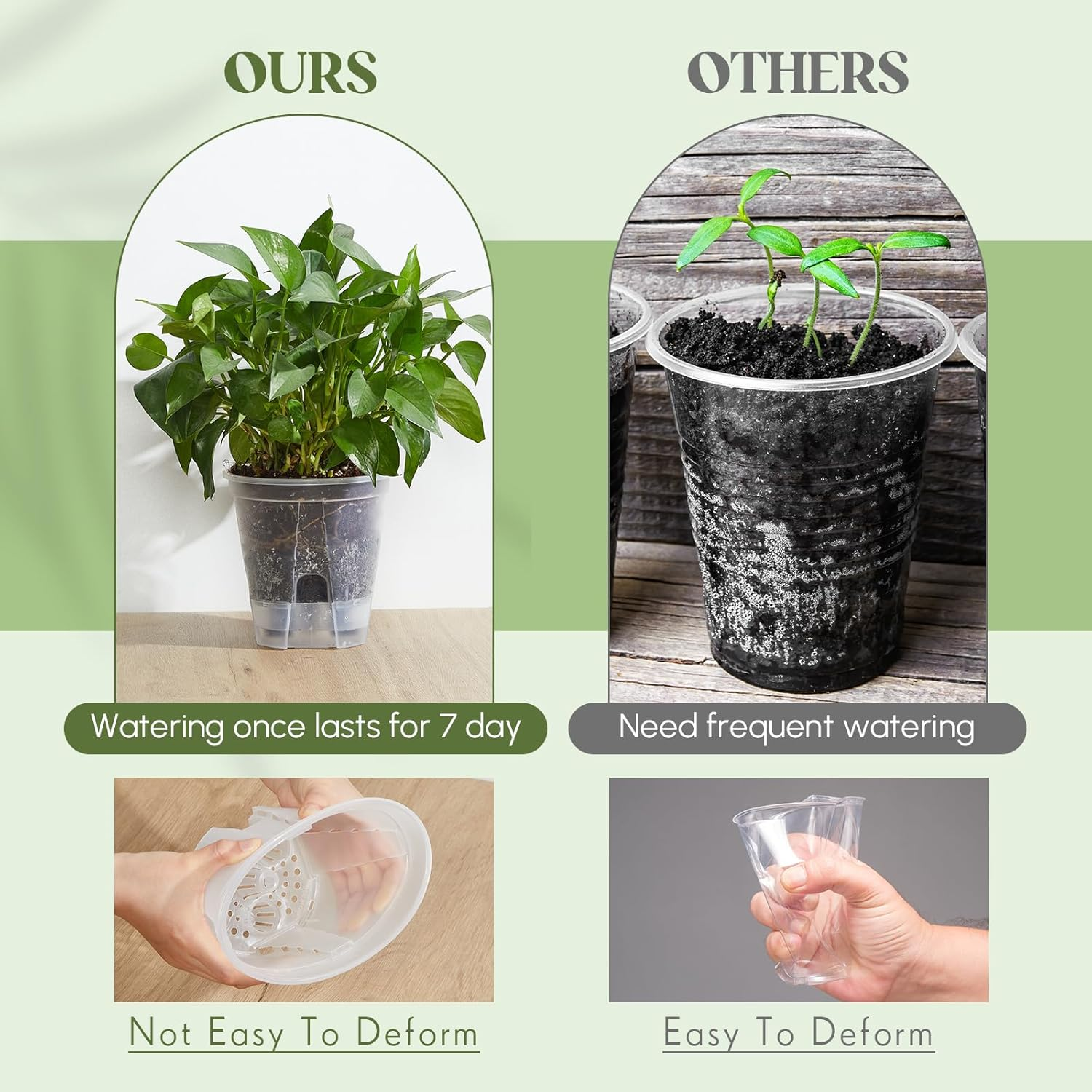 Wonderjune 9 Pcs Self Watering Pots for Indoor Plants with Deep Reservoir and High Drainage Holes for Outdoor Plants and Flowers(Clear,4.72'', 5.91'', 7.09'') image number 2