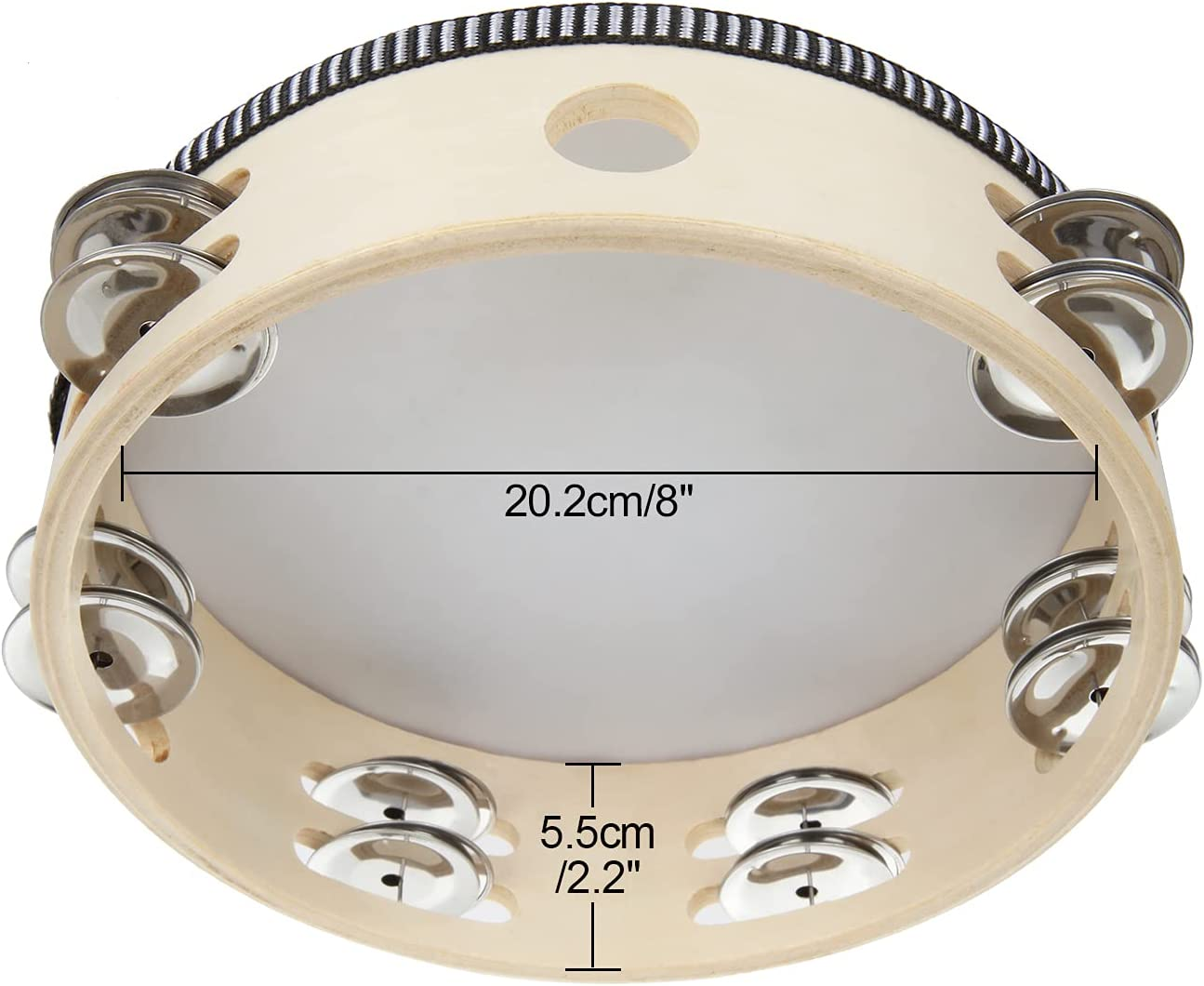 3 Pack 8 Inch Wood Tambourine with Metal Jingles - Hand Held Musical Instrument for Adults, KTV, Party, Church - Educational Rhythm Percussion (Single Row) - Hand Drum image number 6