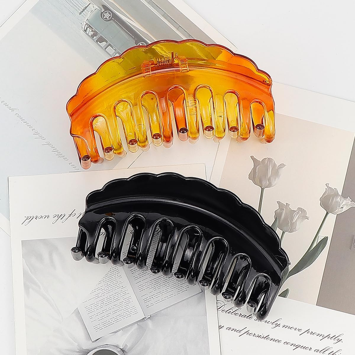 LNQ LUNIQI Women'S Hair Clip Set, 2 Pieces Plastic Hair Clips, Large Claw Hair Clips, Thick Hair for Women and Girls (1 Light Black + 1 Brown)