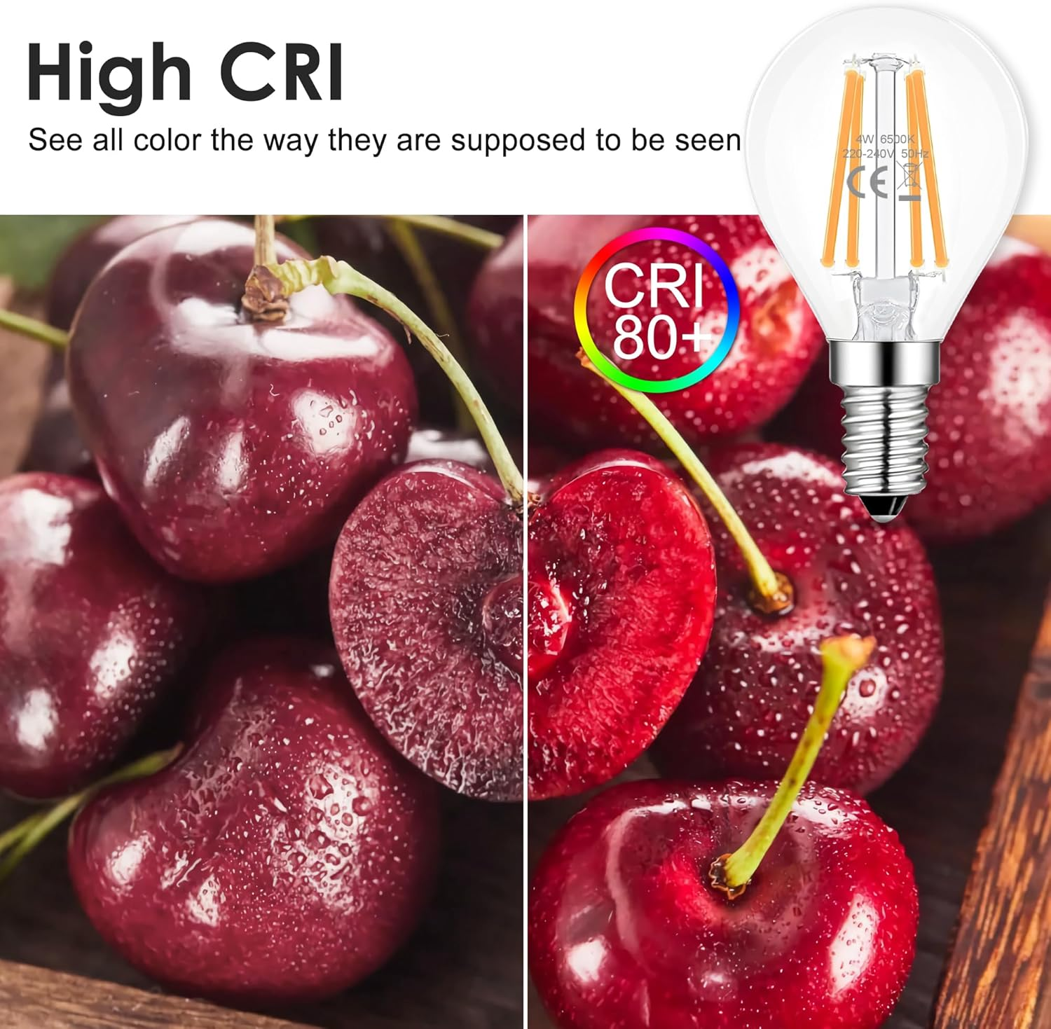 FTL E14 LED Bulb Small Edison Screw,G45 4W Vintage Edison LED Golf Ball Bulb 6500K Cool White,400Lm 40W Equivalent Non-Dimmable SES Clear Galss LED Globe Filament Bulbs,Pack of 6 image number 3