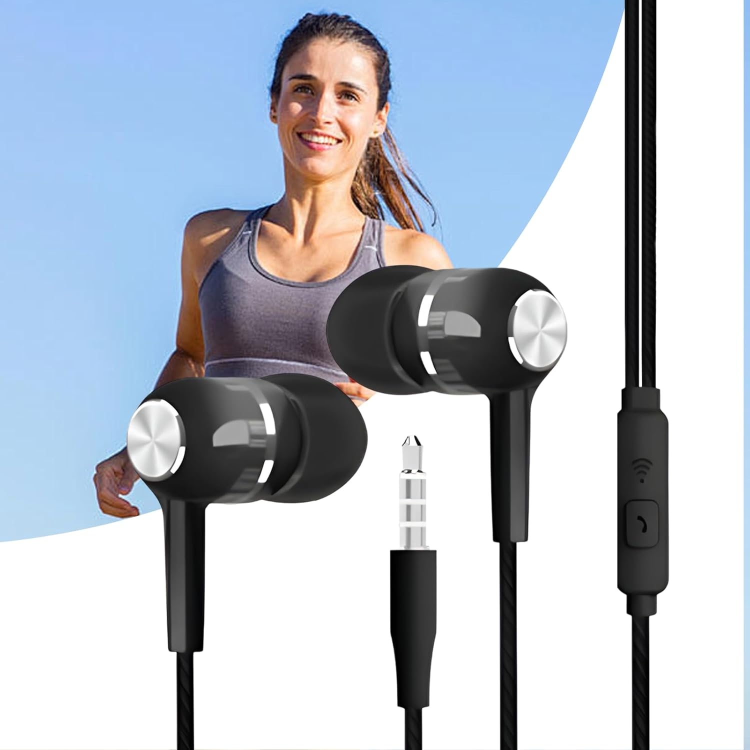 In Ear Headphones, Ear Phones with Cord, 3.5Mm Bass Boost Corded Earphone for Game Travel Airplane Workout School Music - White image number 4