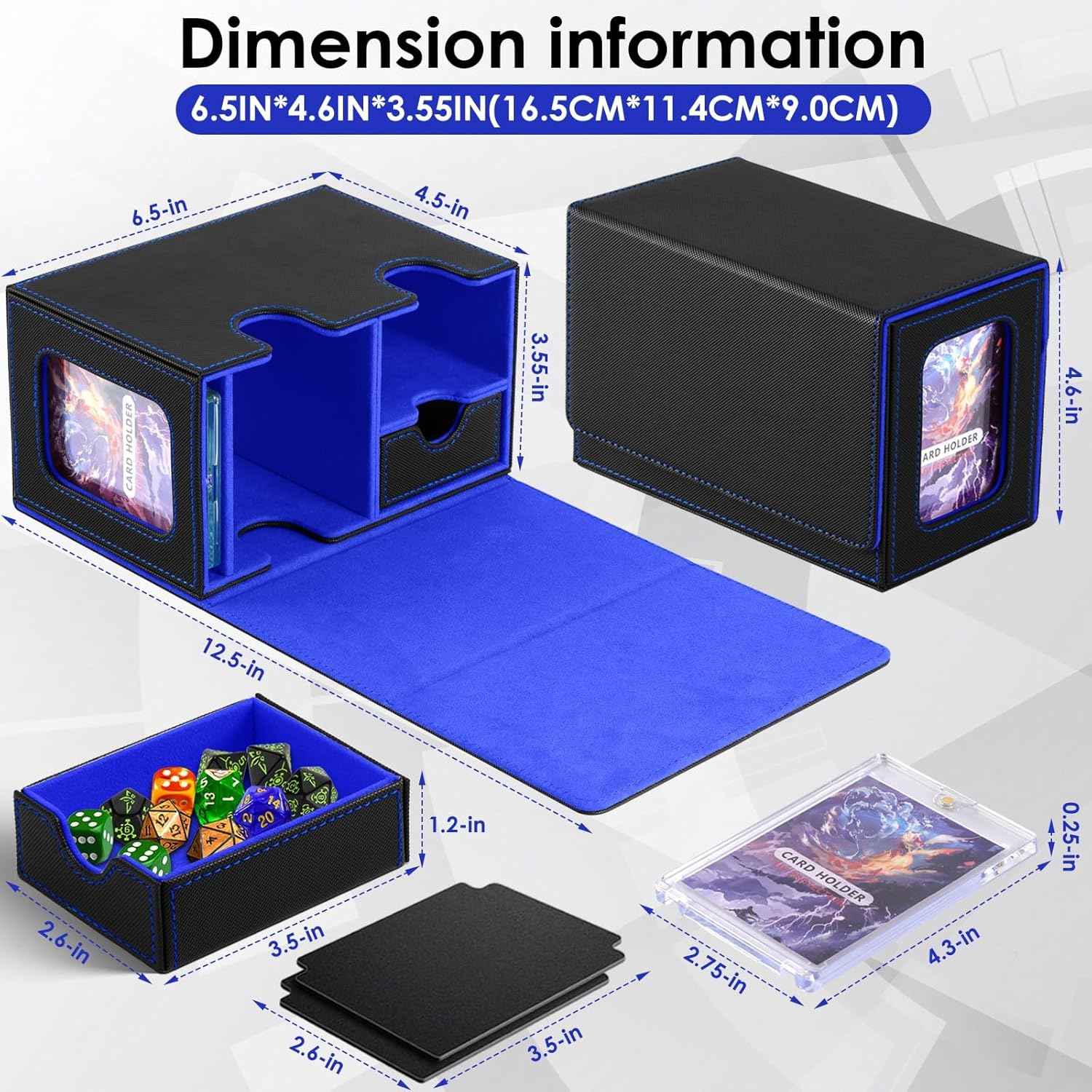 YOZOTI MTG Deck Box for Commander Display with Dice Tray,Double Deck Box Fits 160 Double Sleeved /200 Single Sleeved Trading Cards, TCG Card Deck Box with 2 Dividers and 1 Magnetic Card Holder