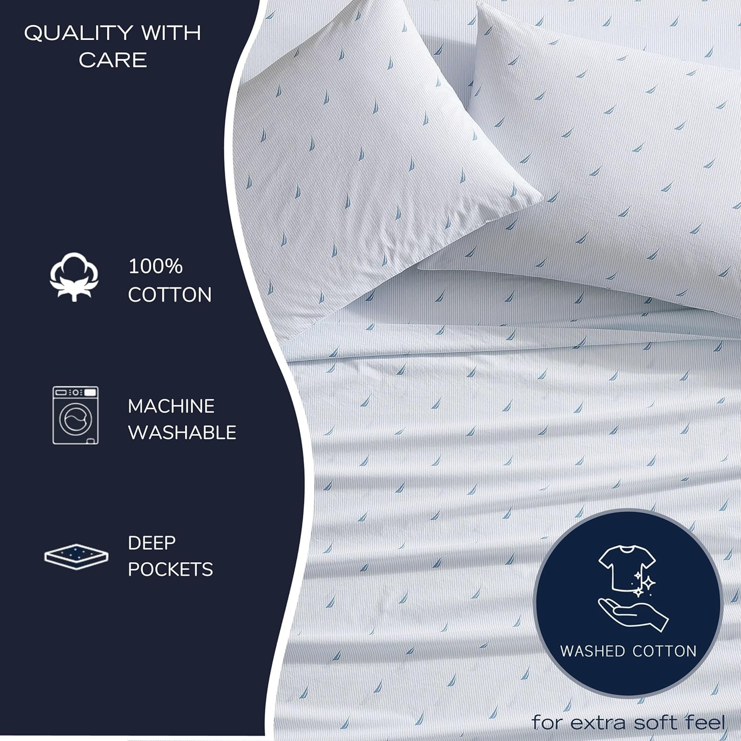 Nautica - Full Sheets, Cotton Percale Bedding Set, Casual Home Decor (Boat Stripe Pale Blue, Full) image number 3