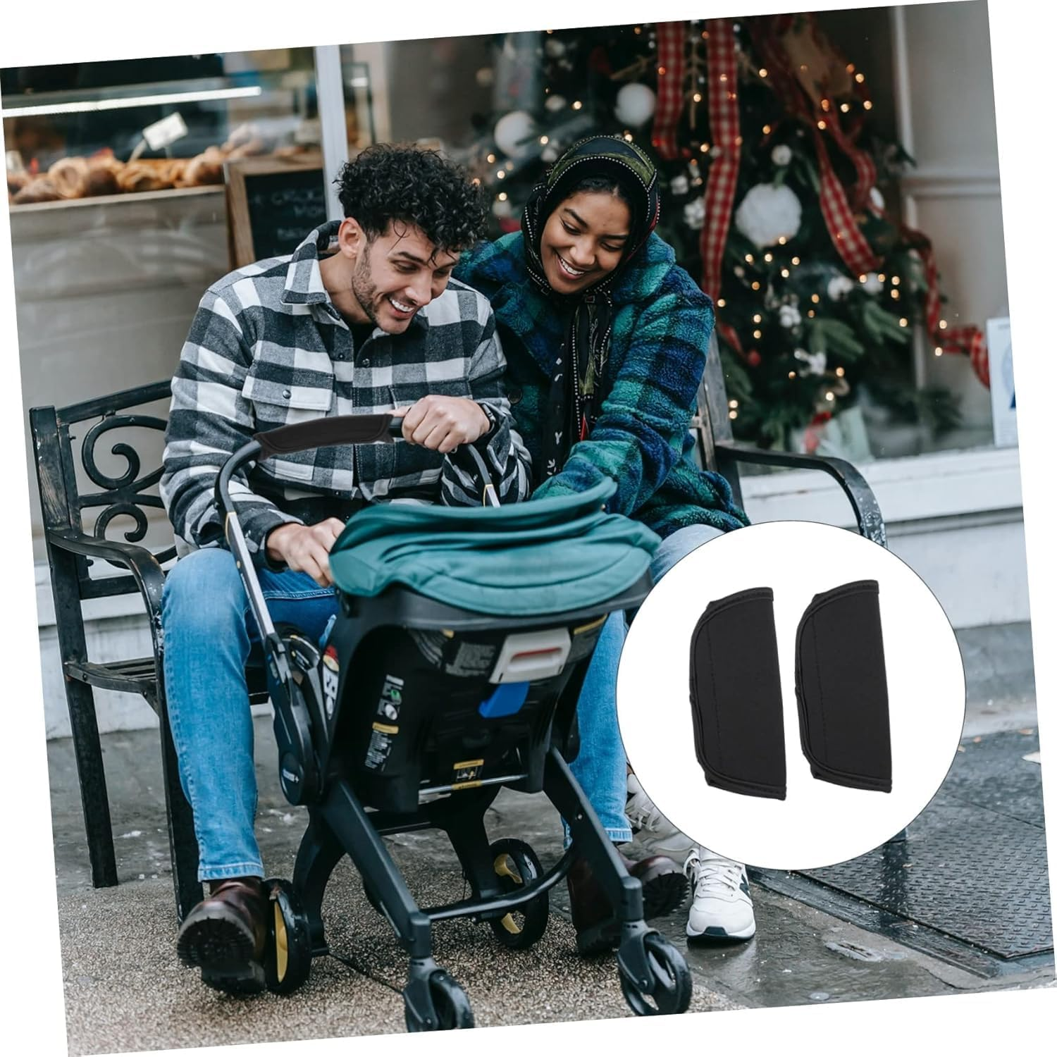 WADY 4Pcs Stroller Handle Bar Covers, Covers Handle, Soft, Anti-Slip, Easy to Install Sticky Design for Prams, Pushchair Bar Cover Cotton Cloth, Stroller Fabric Handle Sleeve Bar image number 4