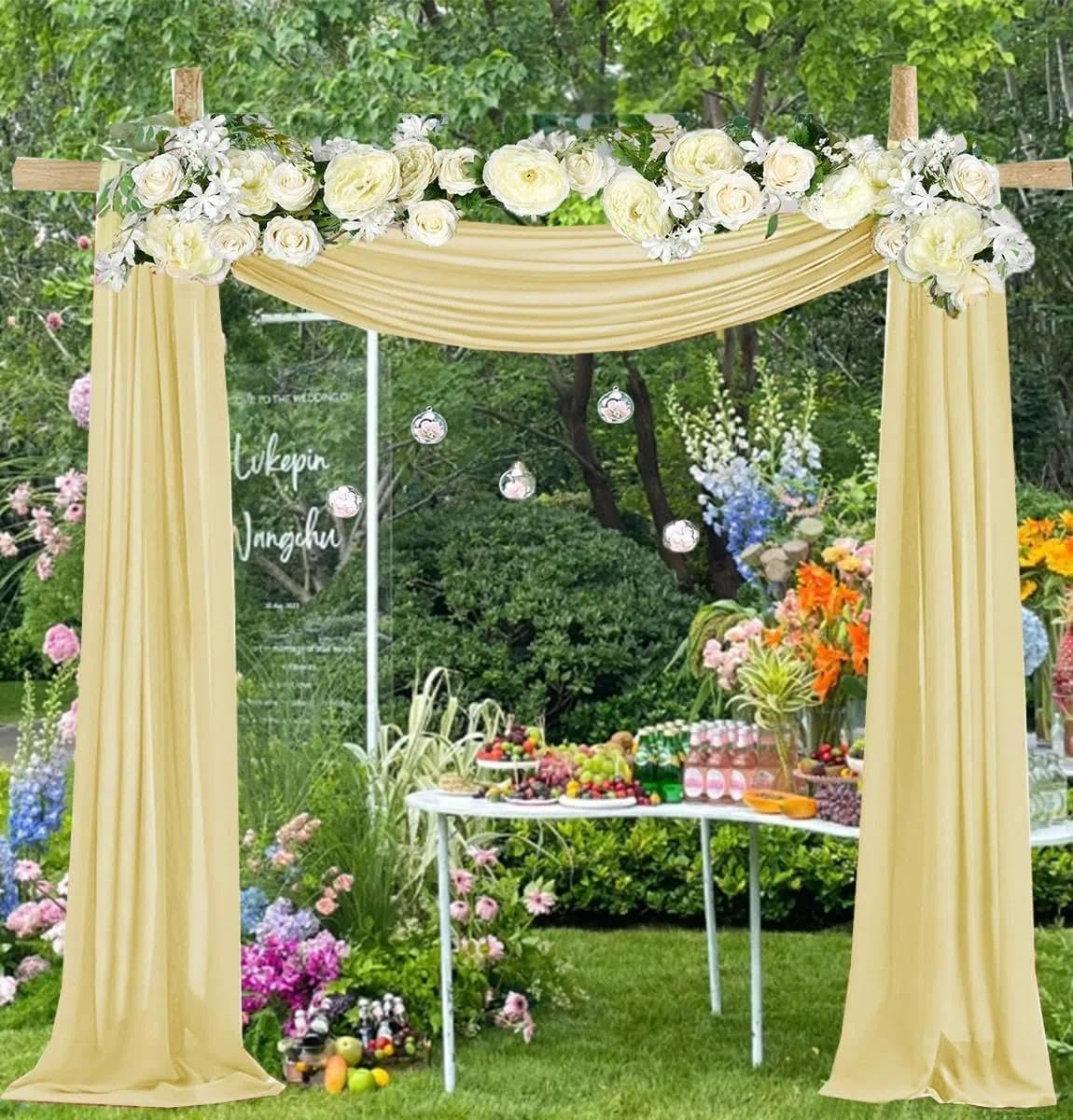 Champagne Wedding Arch Draping Fabric, 2 Panels 29" X 20FT, Soft Premium Chiffon Backdrop Curtain for Wedding Decor, Party, Ceremony, Photo Booth-Leralsta image number 6
