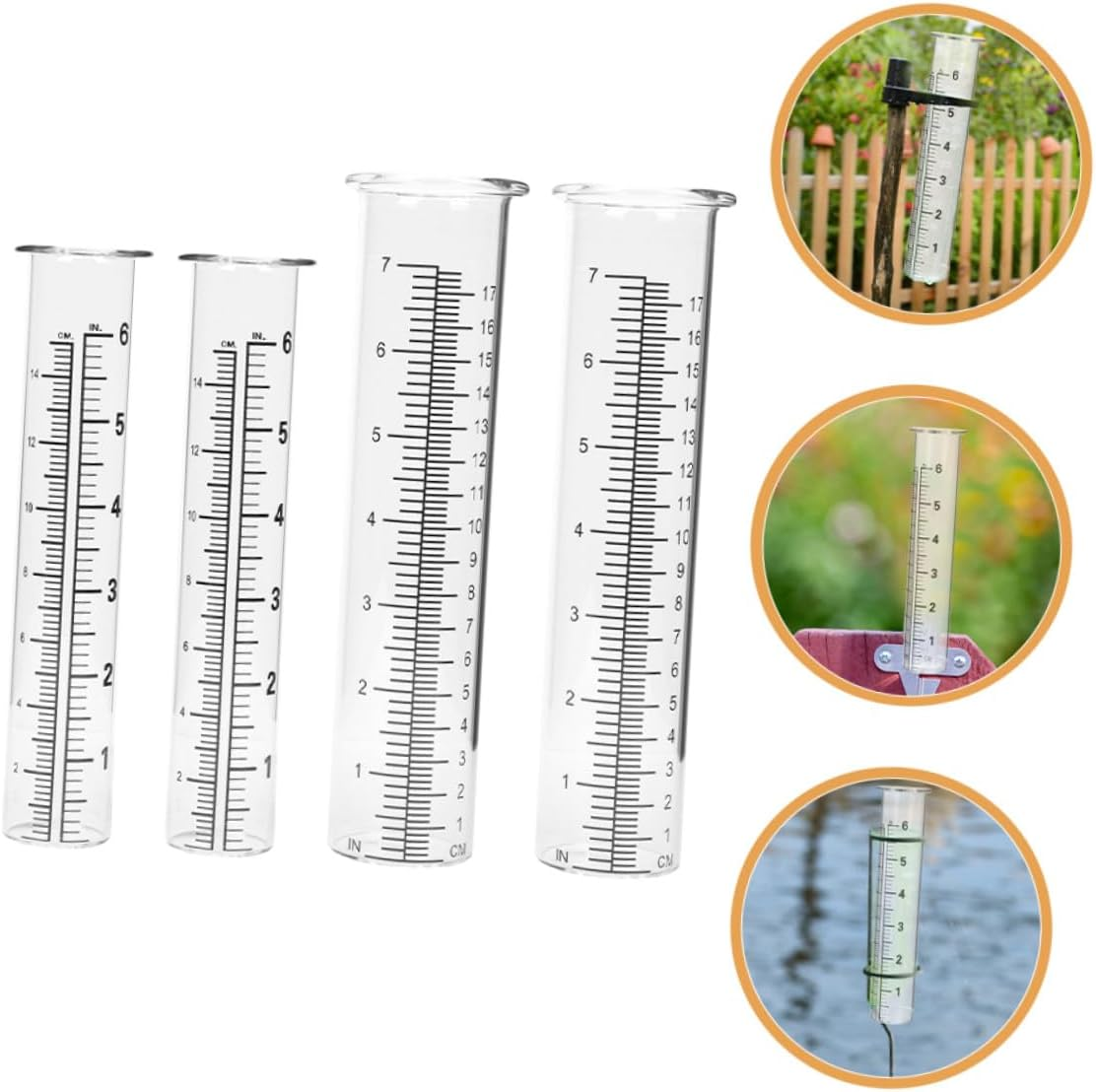 4Pcs Glass Rain Gauge Tubes with Measurement Scale Test Tube Rain Gauge Cylinders for Garden Outdoor Water Monitoring image number 1