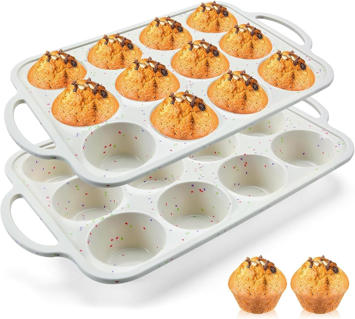 2Pack Silicone Muffin Pan for Baking, Mini Nonstick Silicone Baking Pan Cupcake Set, BPA Free Silicone Muffin Tray, Cupcake Baking Pan Molds for Oven Dishwasher Safe image number 2